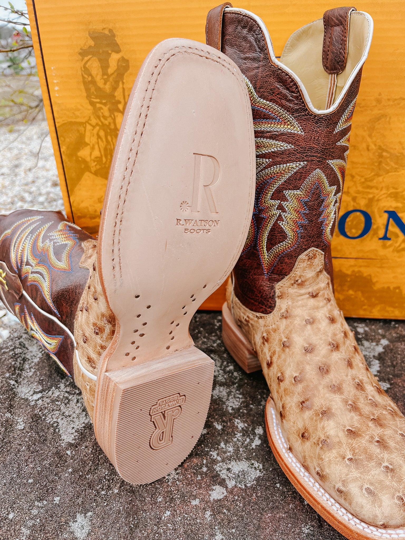 R. WATSON MEN'S ANTIQUE SADDLE FULL QUILL OSTRICH WESTERN BOOTS - Image 3