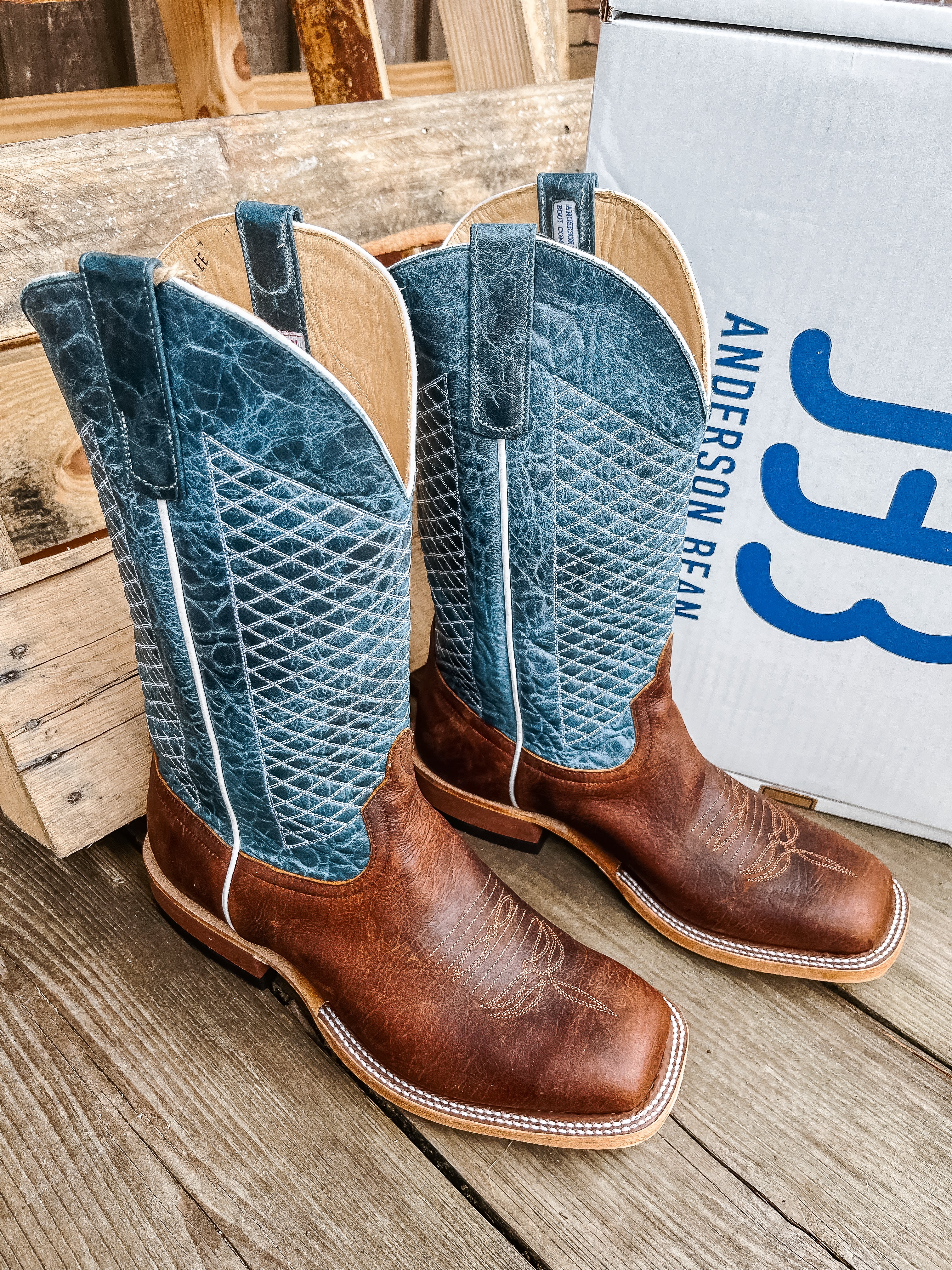 Men's Anderson Bean Square Toe Mike Tyson Bison Blue Lava Boots - Image 2