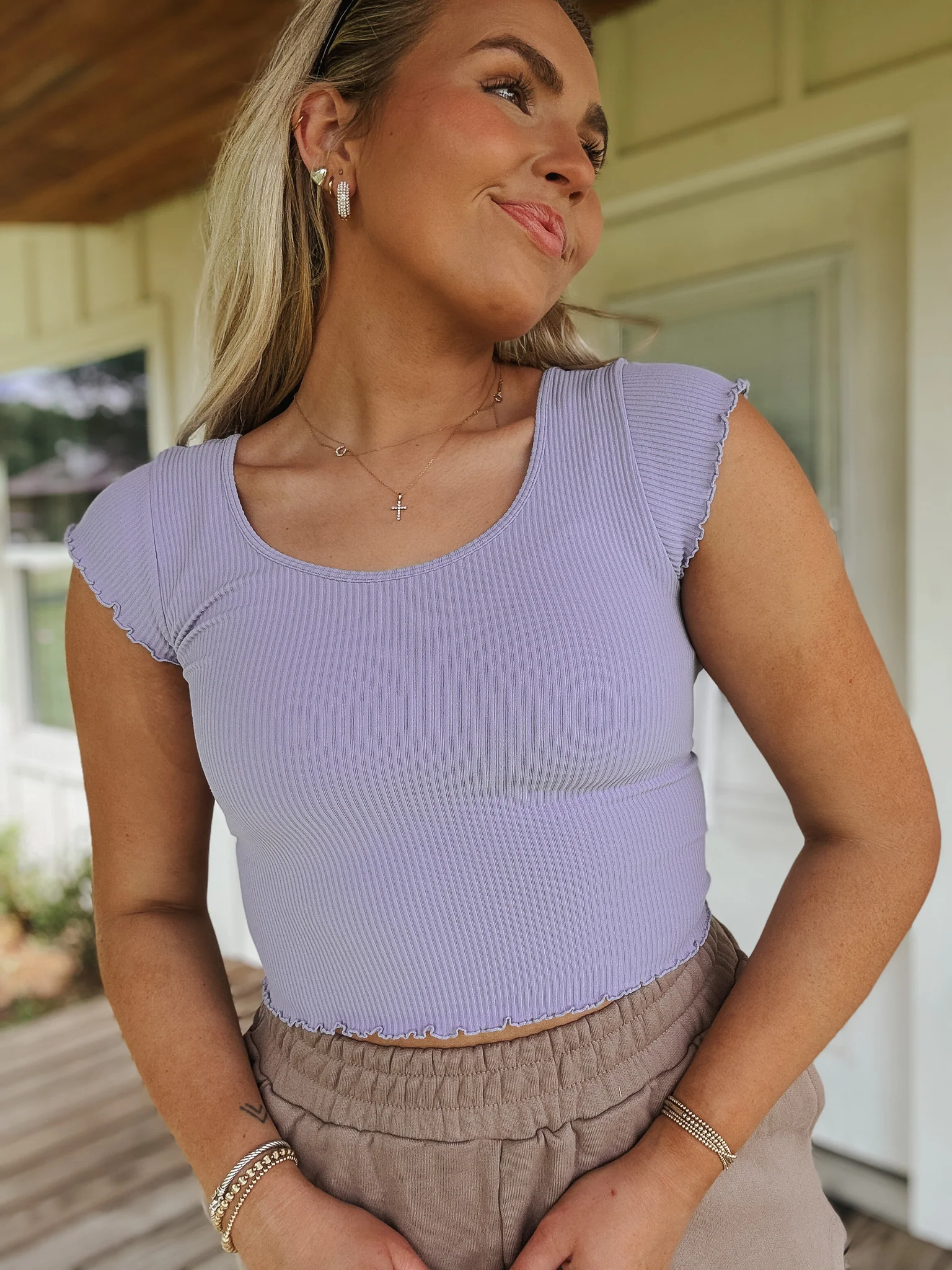 Forever Stylish Ribbed Top in Lilac - Image 2