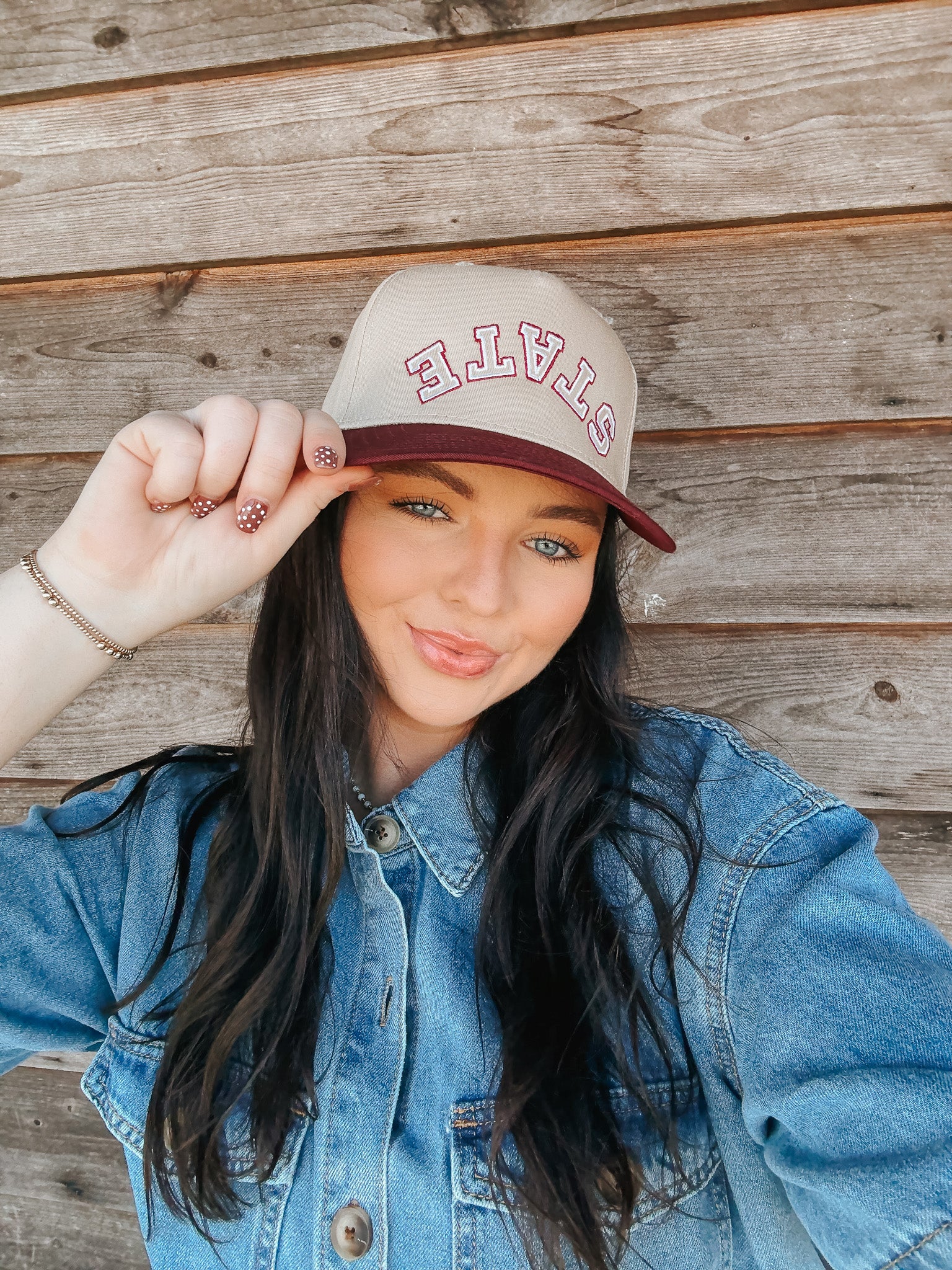 State Trucker Hat in Tan and Maroon - Image 5