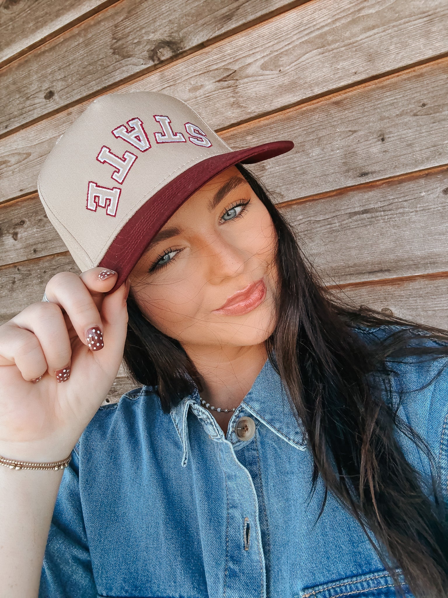 State Trucker Hat in Tan and Maroon - Image 6