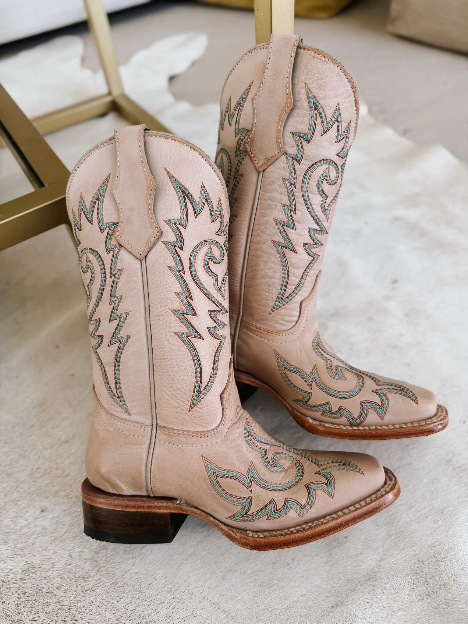 Youth Corral Flame Embroidered Bone White Boots - Image 5