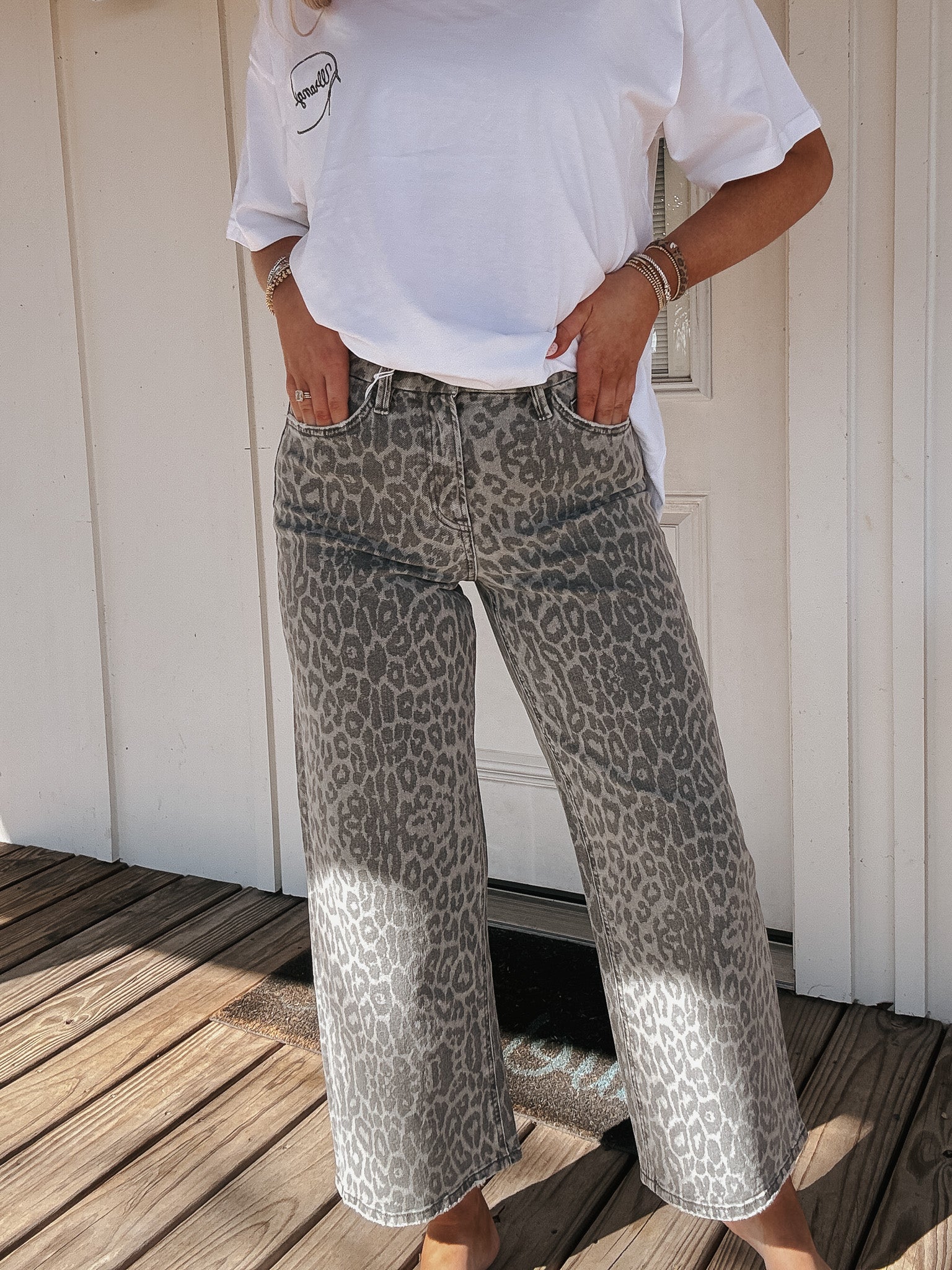 The Tylee High Rise Crop Wide Leg Jeans in Grey Leopard - Image 2