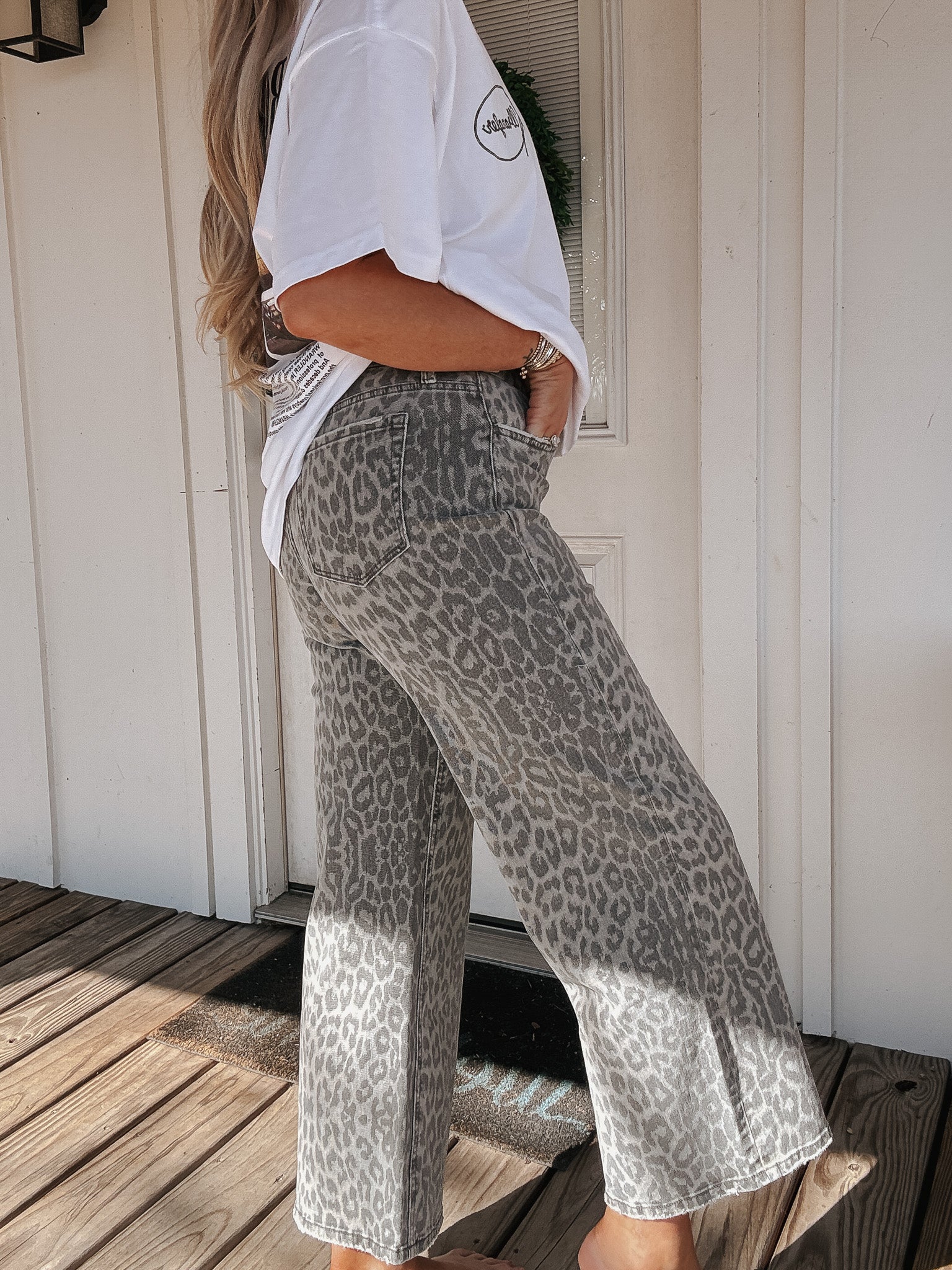 The Tylee High Rise Crop Wide Leg Jeans in Grey Leopard - Image 3