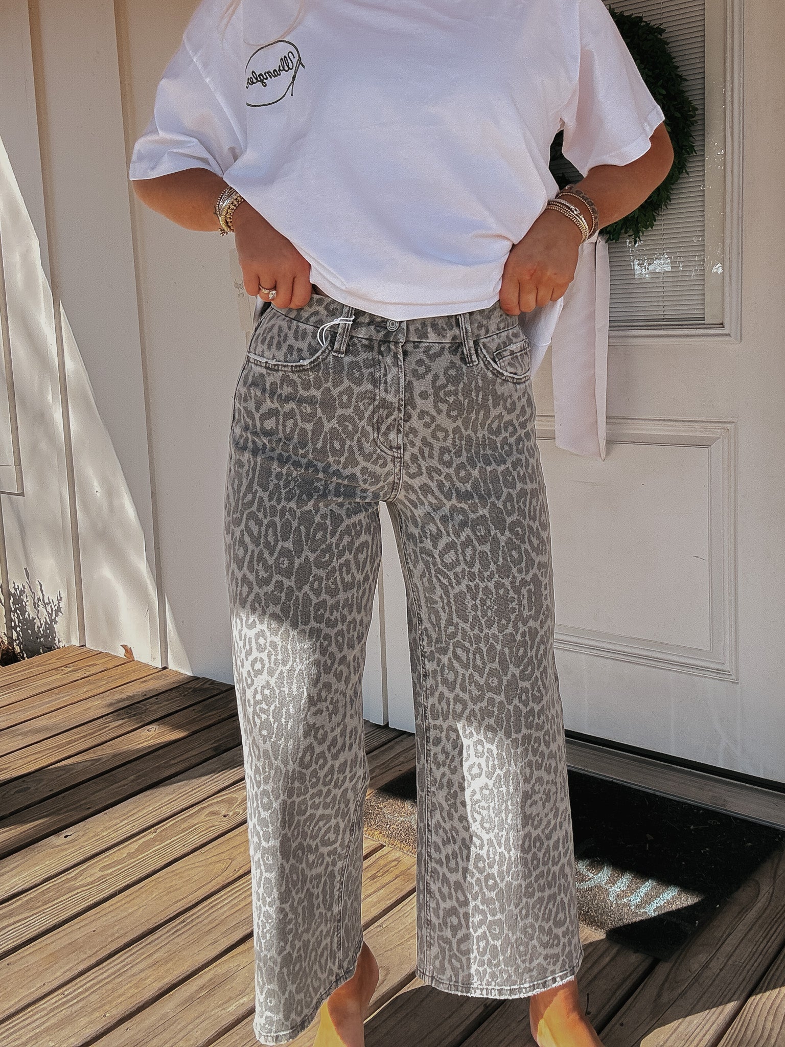 The Tylee High Rise Crop Wide Leg Jeans in Grey Leopard - Image 4