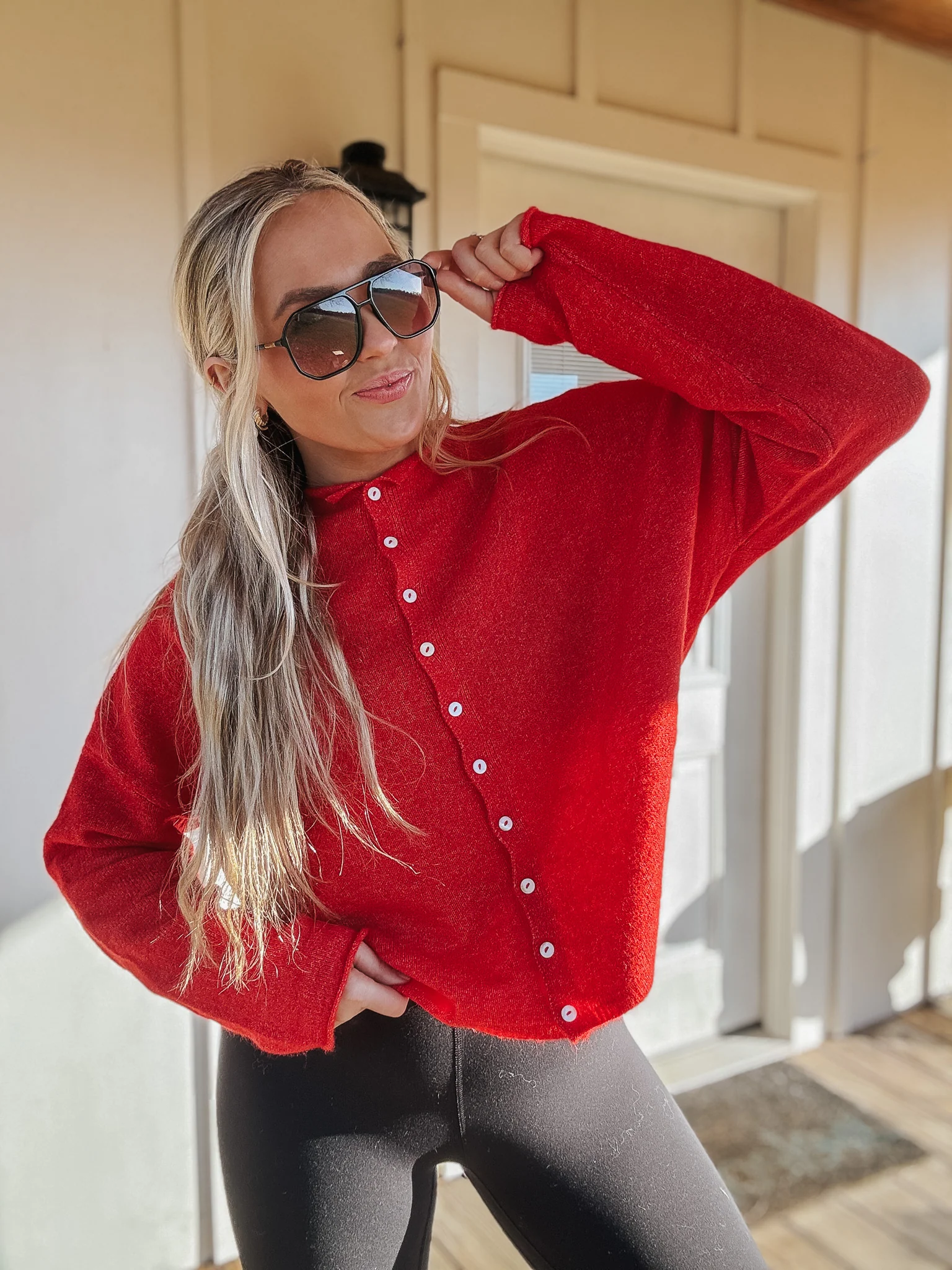 Piper Cardigan Sweater in Red - Image 4