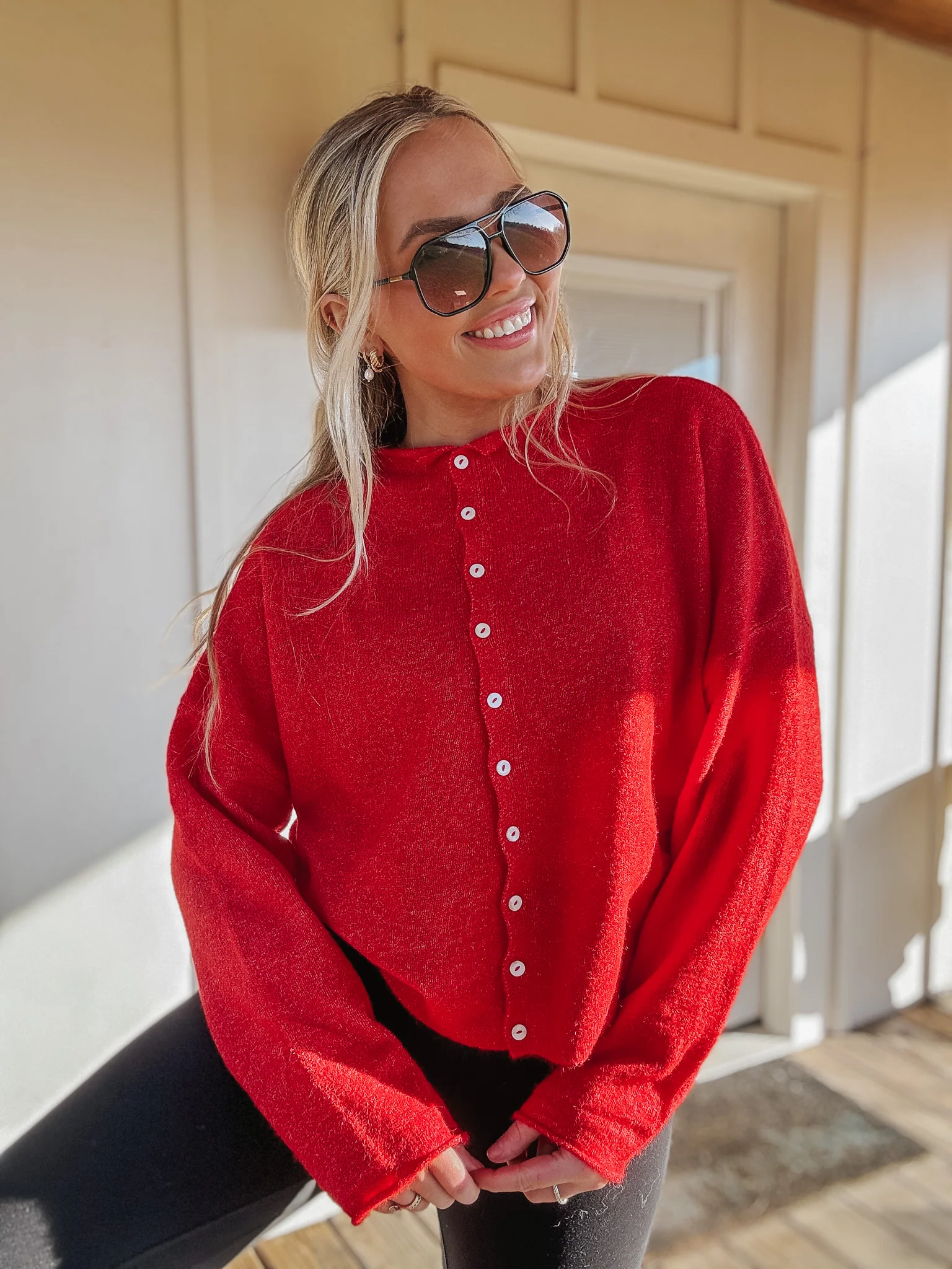 Piper Cardigan Sweater in Red - Image 5