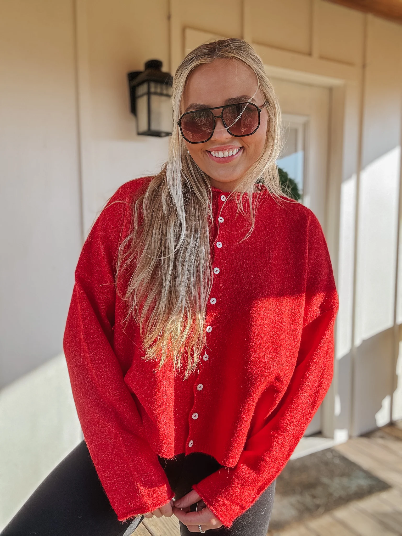 Piper Cardigan Sweater in Red - Image 6