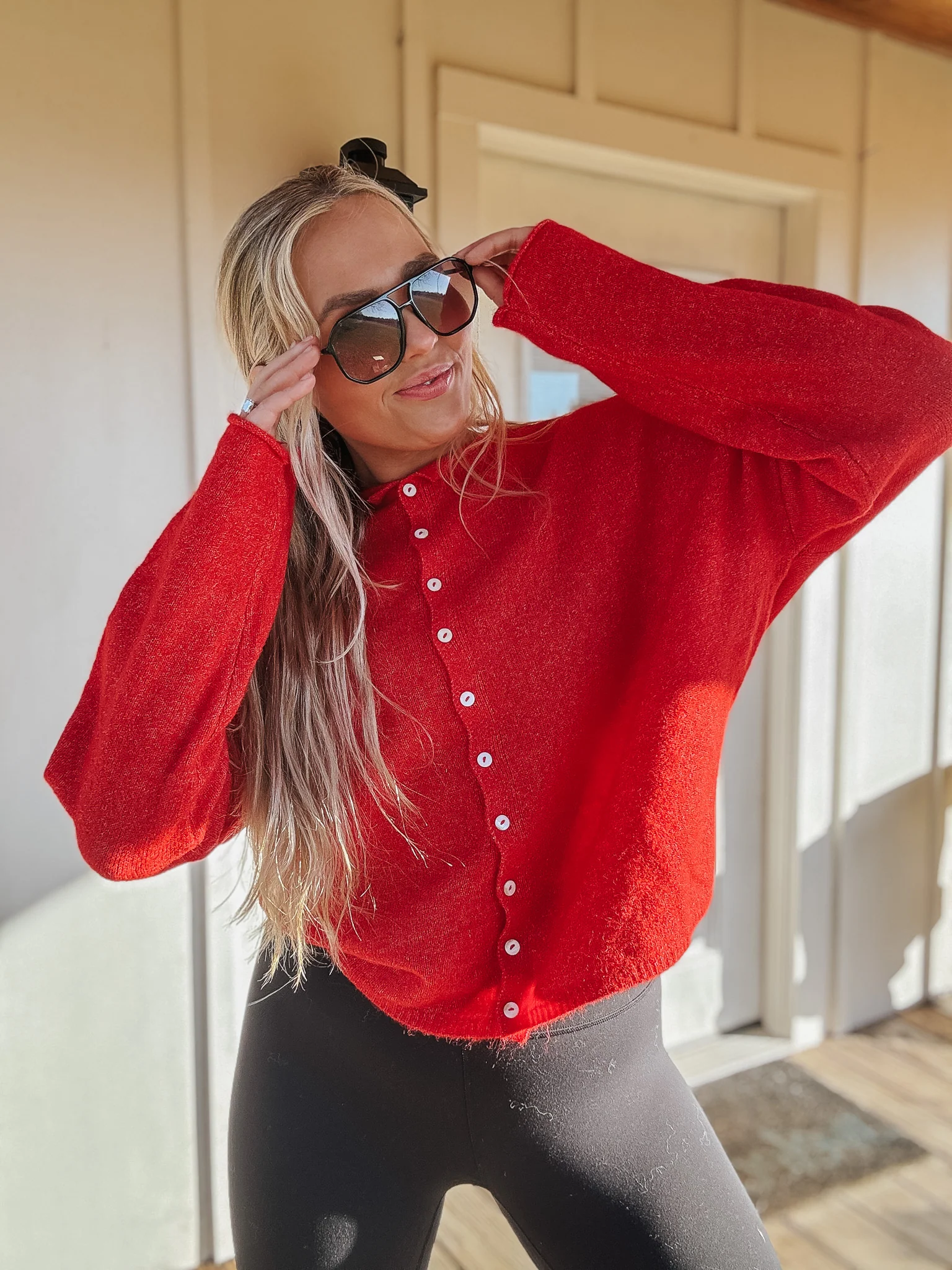 Piper Cardigan Sweater in Red - Image 7