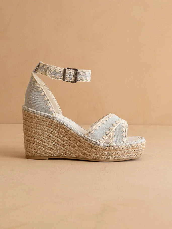 The Essie | Denim Espadrille Slide with Embroidered Straps - Image 3