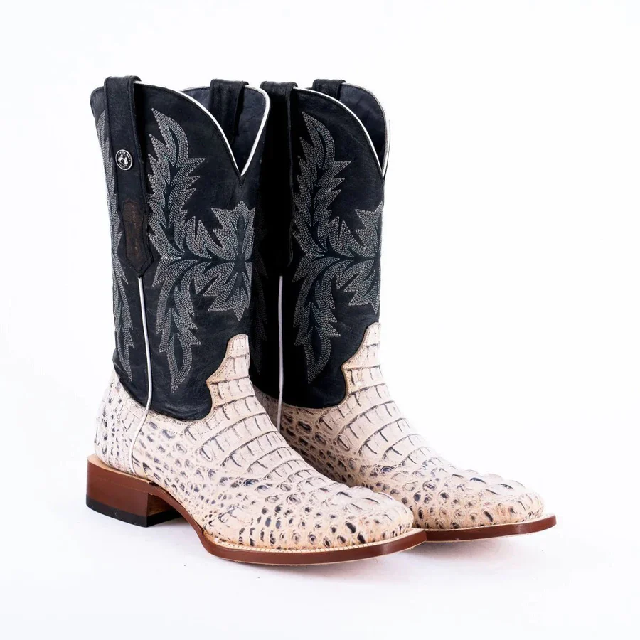 Tanner Mark Men's Caiman Hornback Print Square Toe Boots in Natural - Image 16