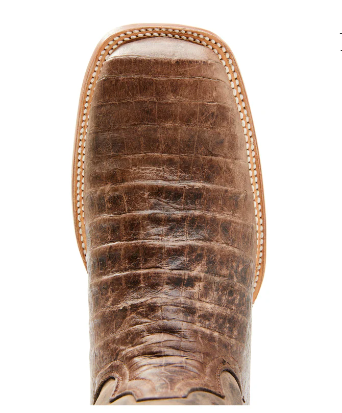 Men's Tanner Mark Brown Caiman Belly Print Cowboy Boots - Image 3