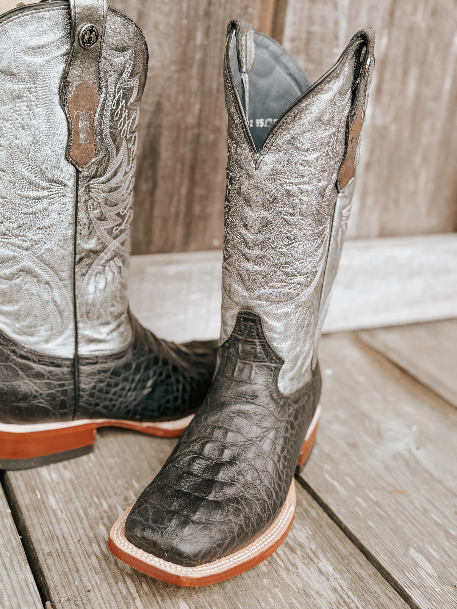 Women's Tanner Mark Amberlyn Hornback Caiman Print Black Boots - Image 7