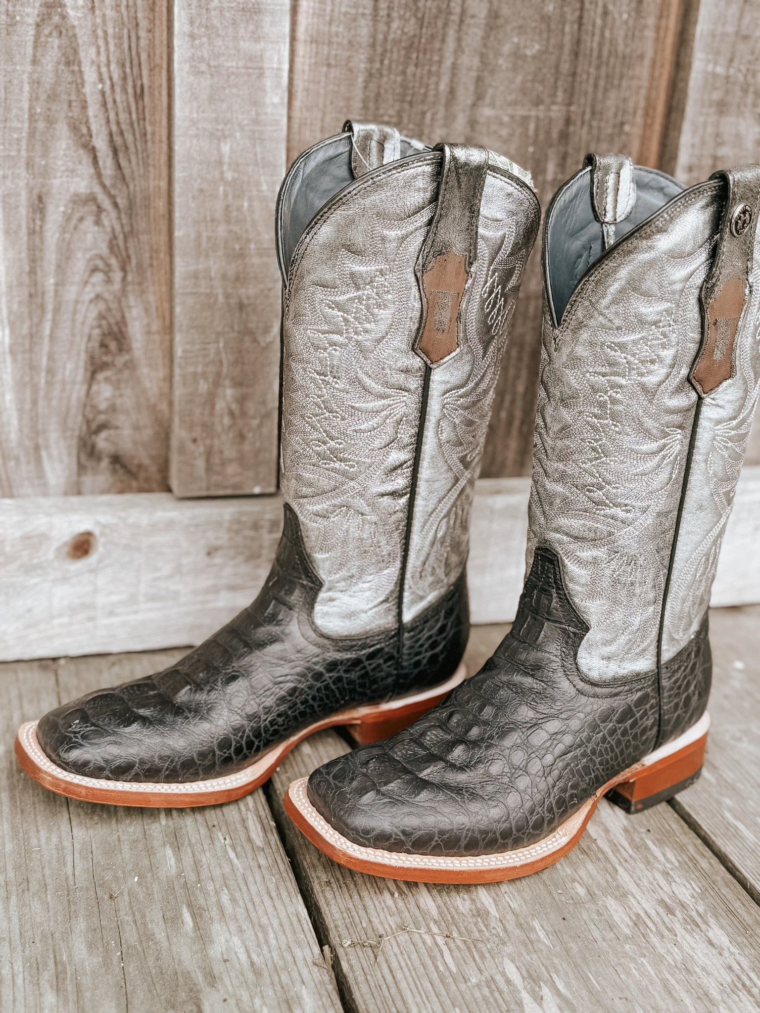 Women's Tanner Mark Amberlyn Hornback Caiman Print Black Boots - Image 8