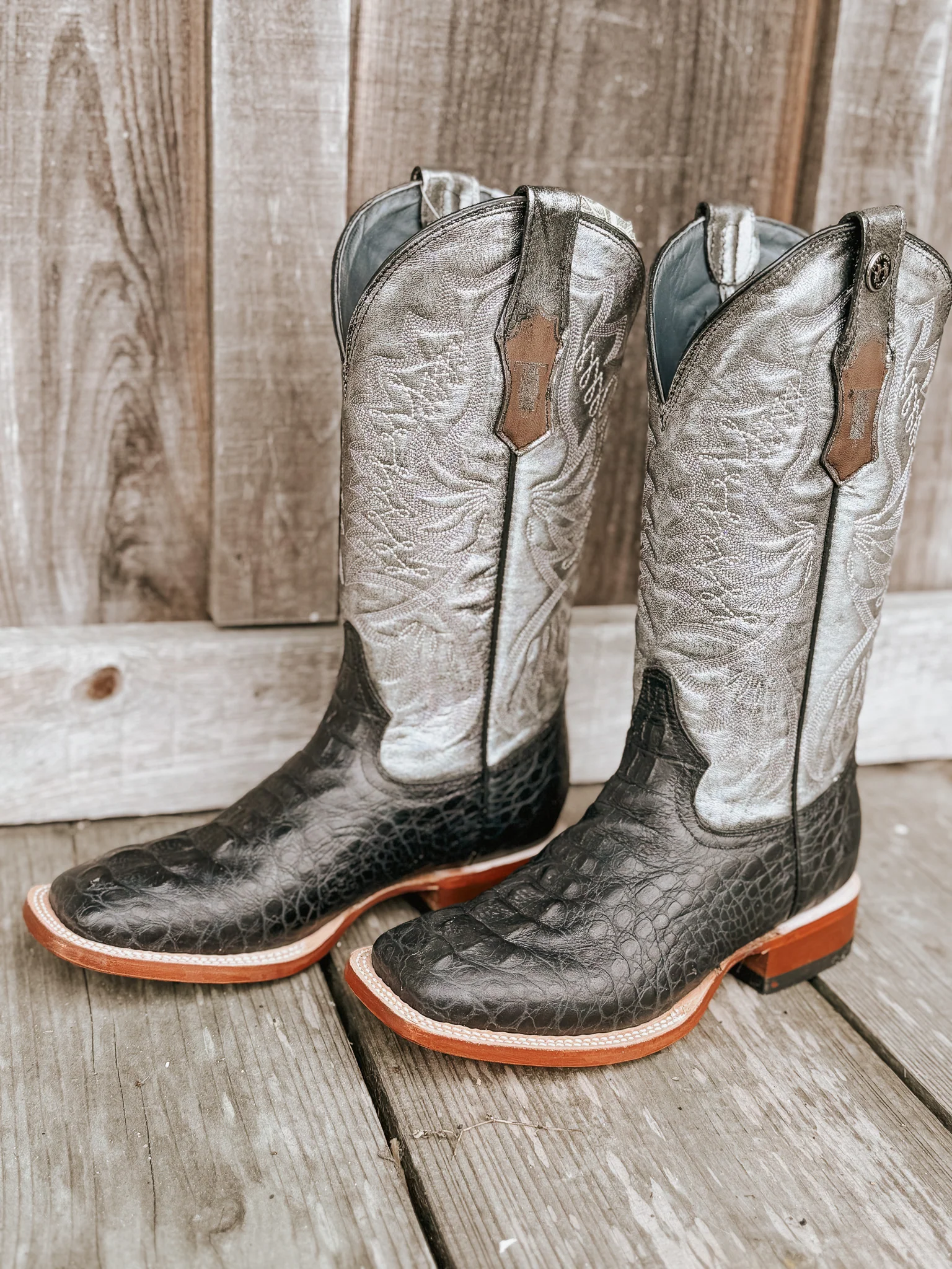Women's Tanner Mark Amberlyn Hornback Caiman Print Black Boots - Image 9