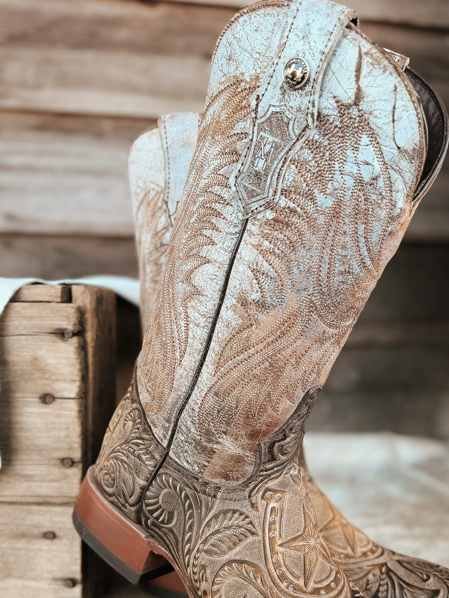 Tanner Mark Women's Mocha Chino Tooled Horseshoe Boots - Image 8