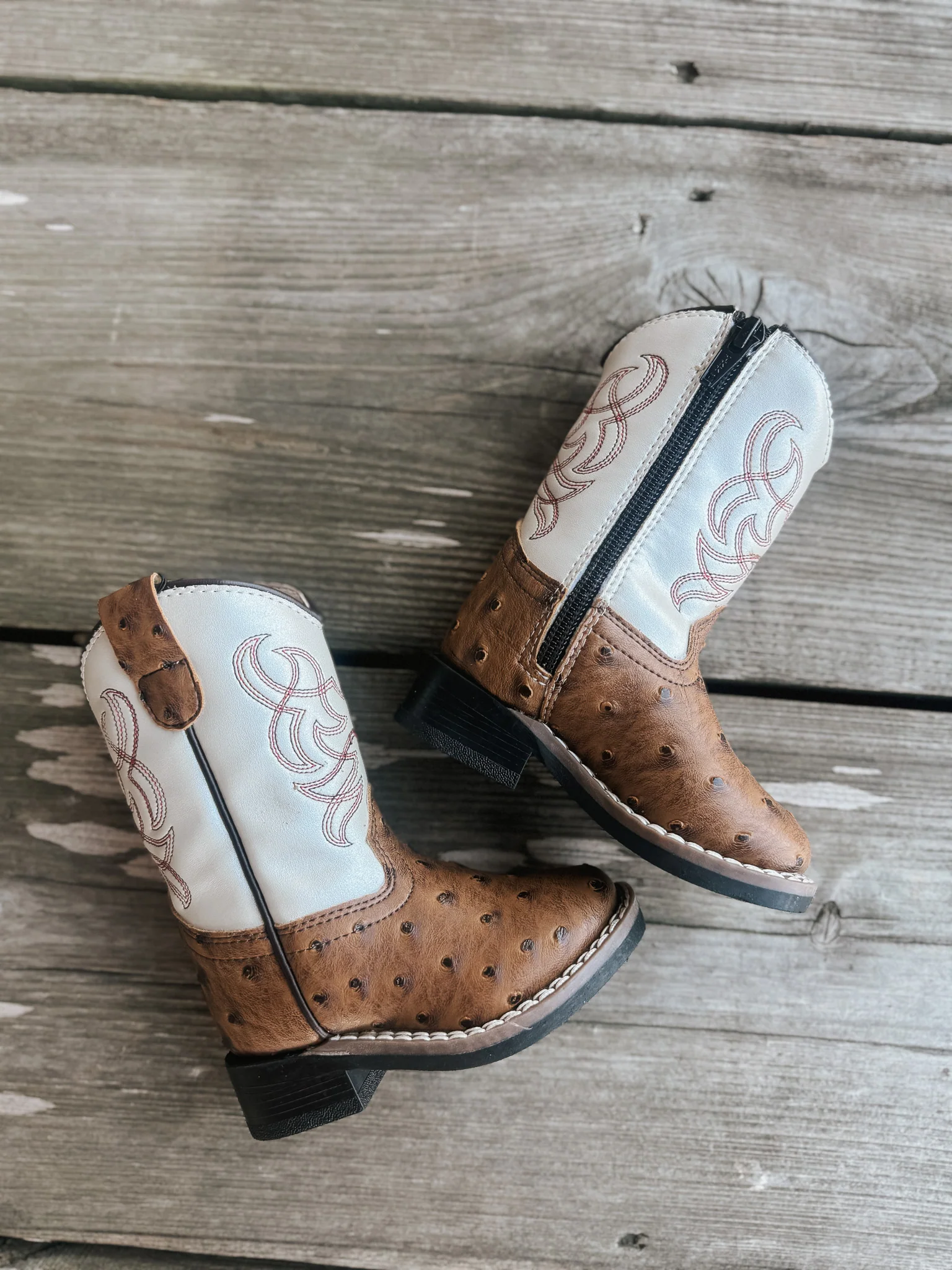 Toddler Old West Ostrich Square Toe Boots - Image 4