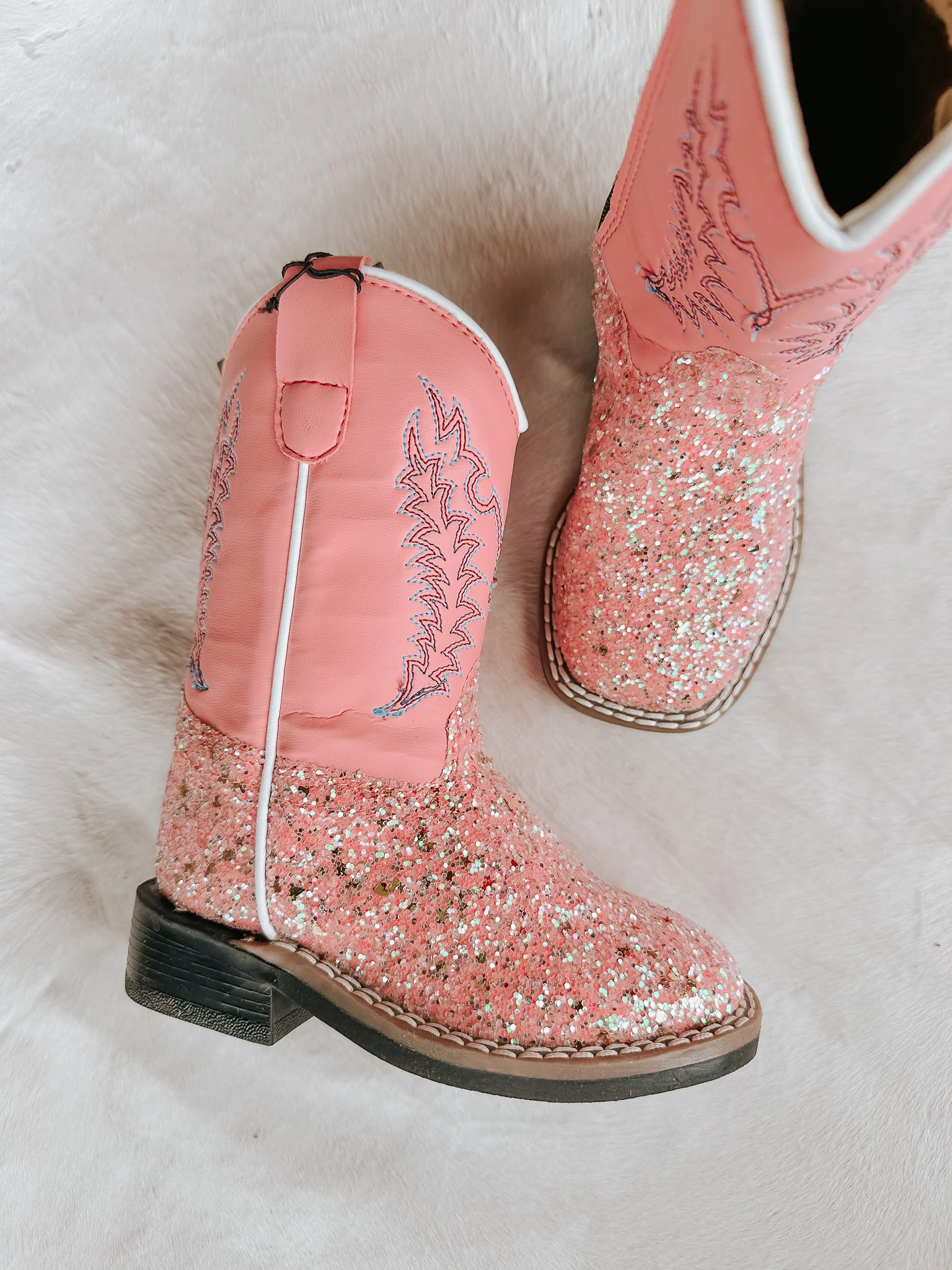 OLD WEST TODDLER PINK GLITTER SQUARE TOE BOOTS - Image 4