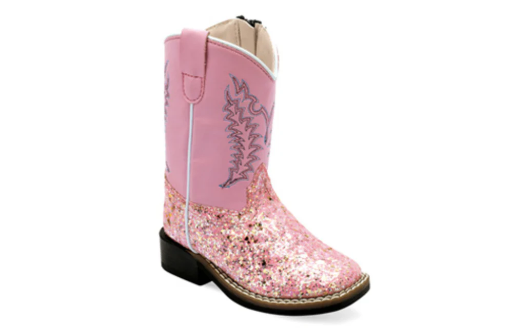 OLD WEST TODDLER PINK GLITTER SQUARE TOE BOOTS - Image 5