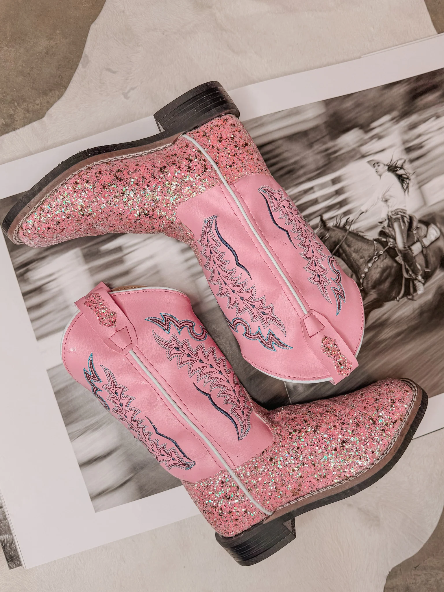 OLD WEST GIRL'S PINK GLITTER SQUARE TOE BOOTS - Image 7
