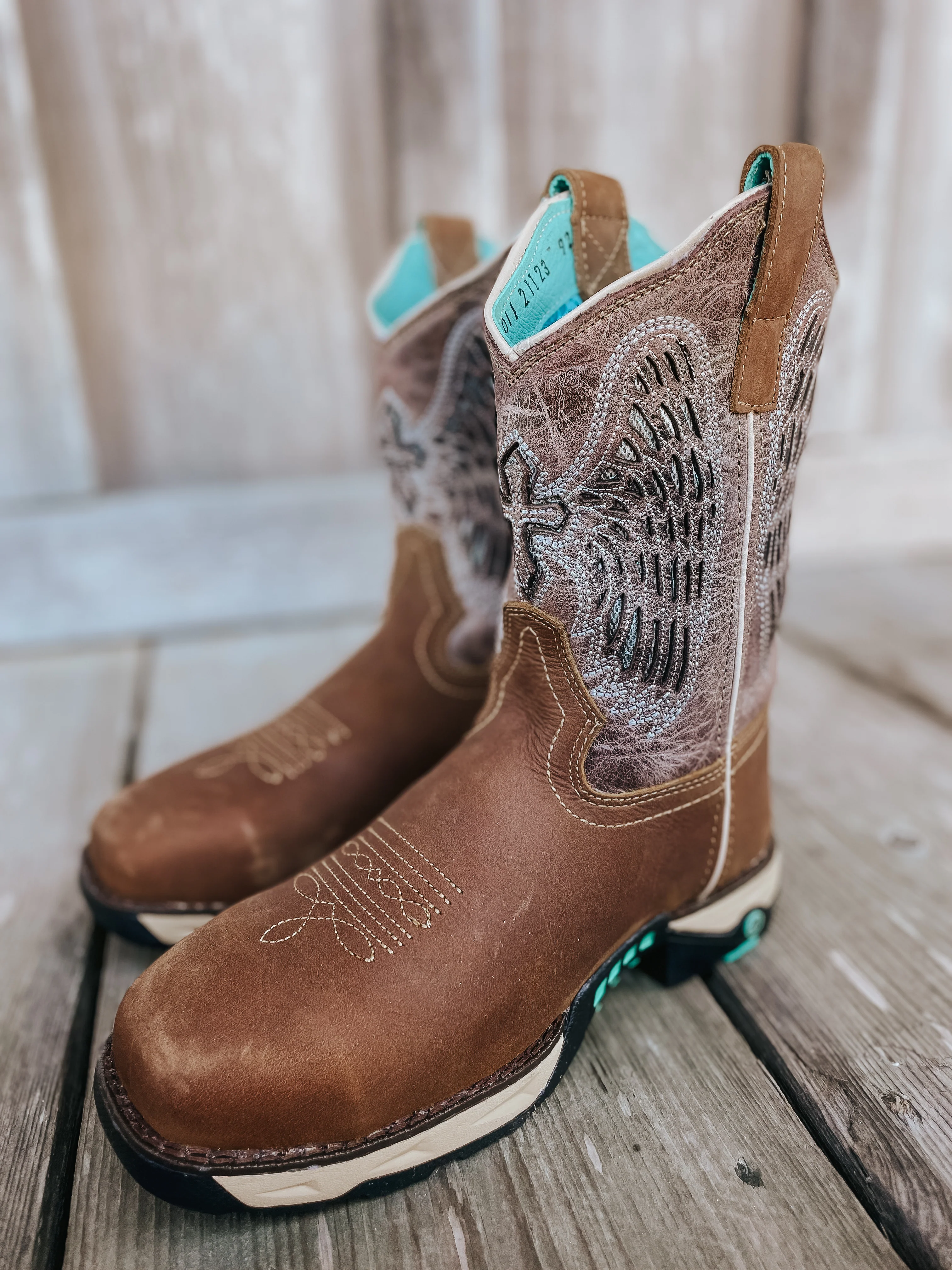 Women's Corral Brown Wing Hydro Resist Safety Toe Work Boots - Image 5
