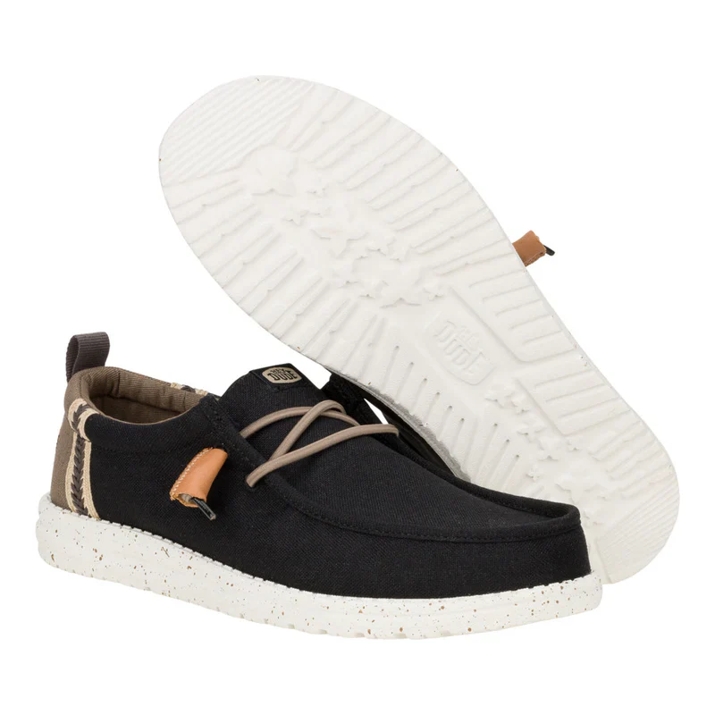 Men's Hey Dude Wally Summer Linen in Black/Walnut - Image 7
