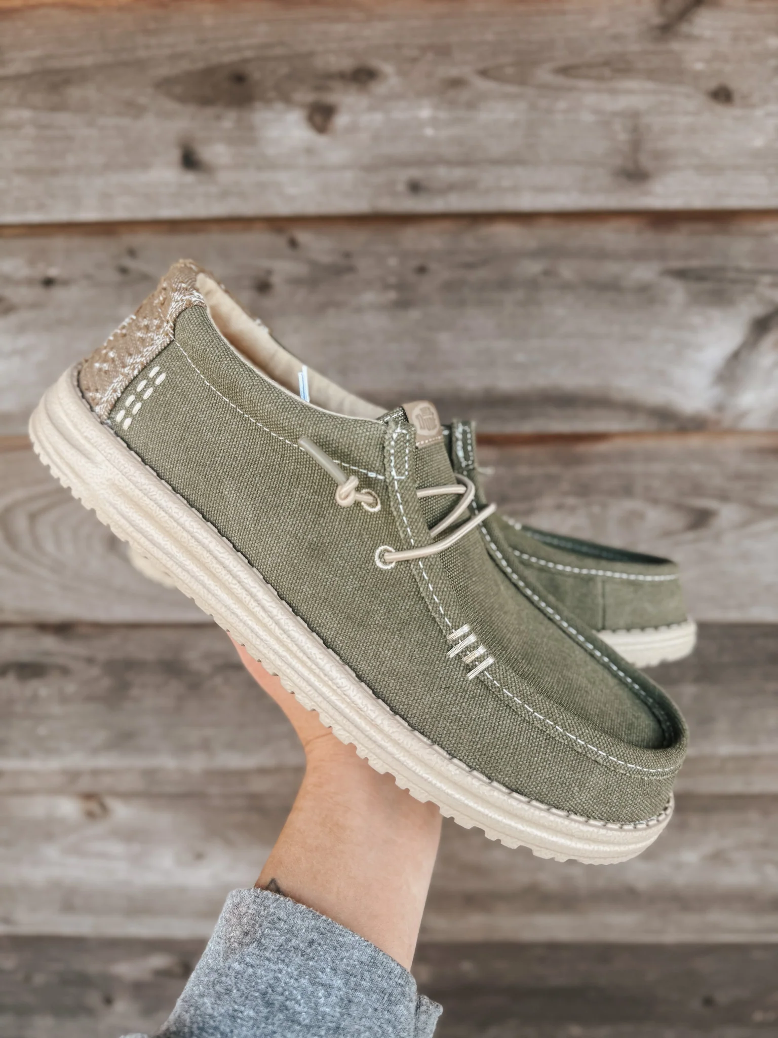 Men's Hey Dude Wally Workwear Dusky Green/Cream - Image 7