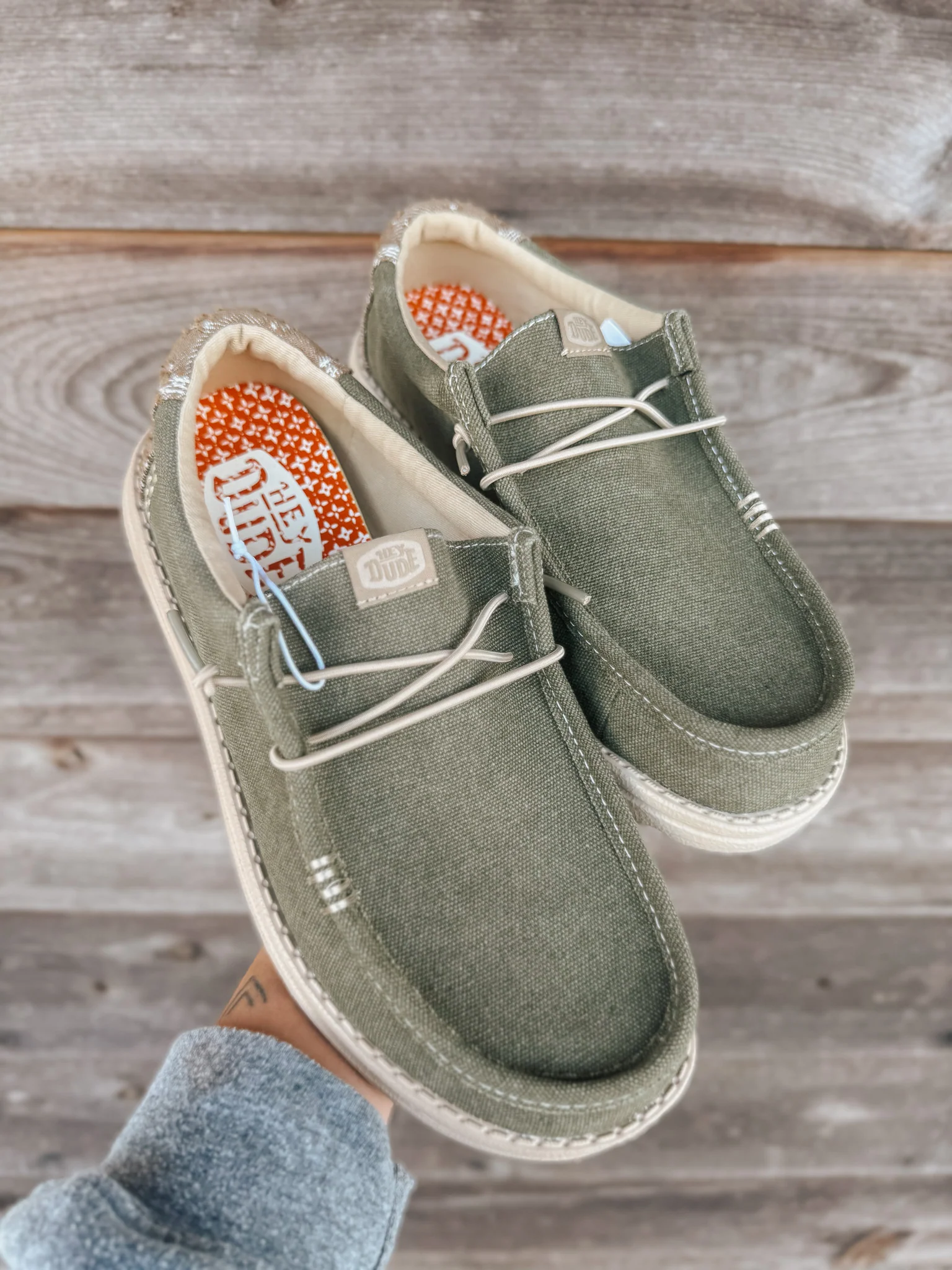 Men's Hey Dude Wally Workwear Dusky Green/Cream - Image 8