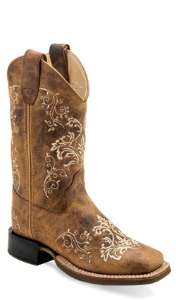 YOUTH OLD WEST WELTED BROWN LEATHER SQUARE TOE BOOTS - Image 5