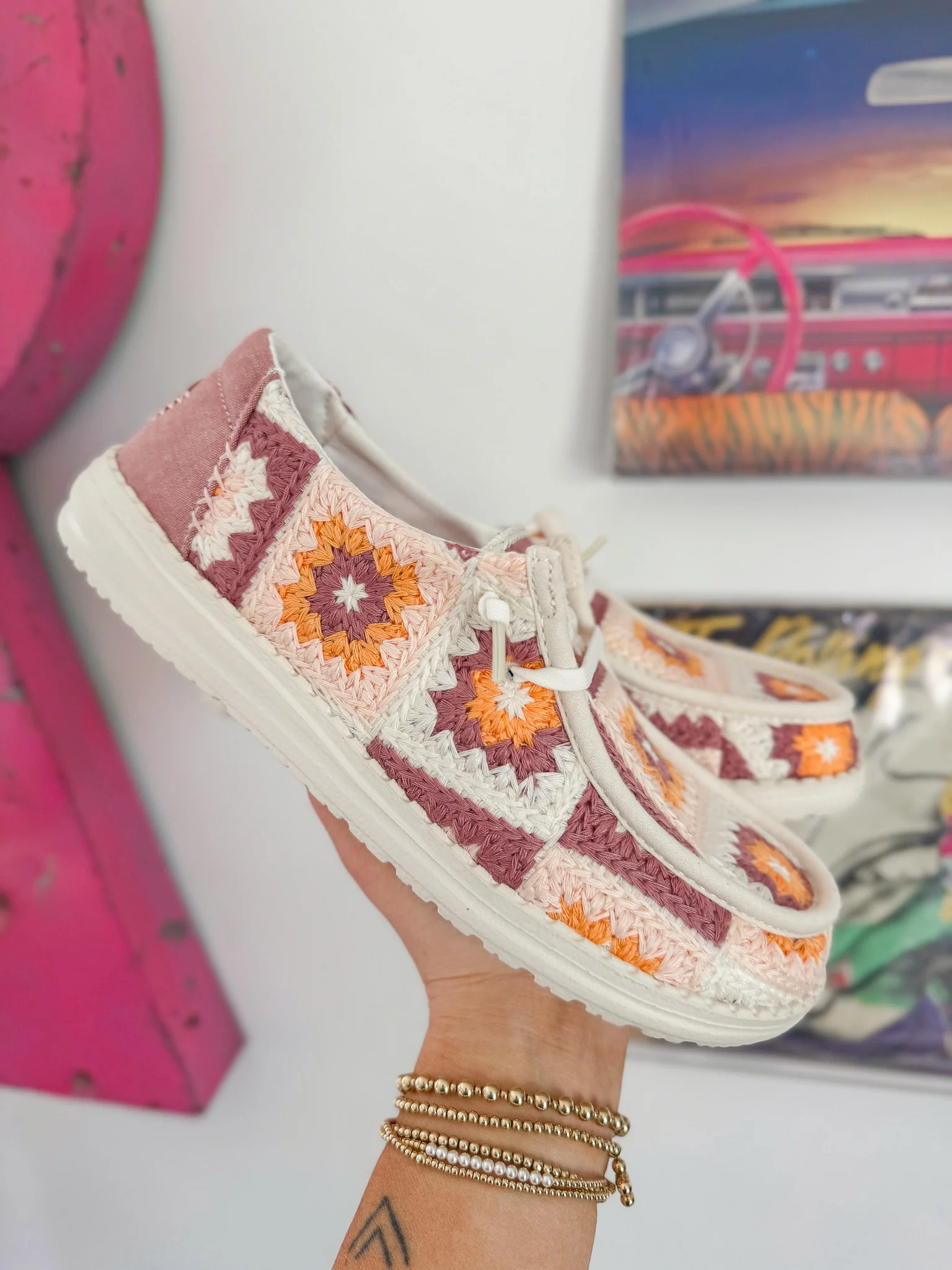 Women's Hey Dude Wendy Cottage Crochet in Petal Pink/Multi - Image 13