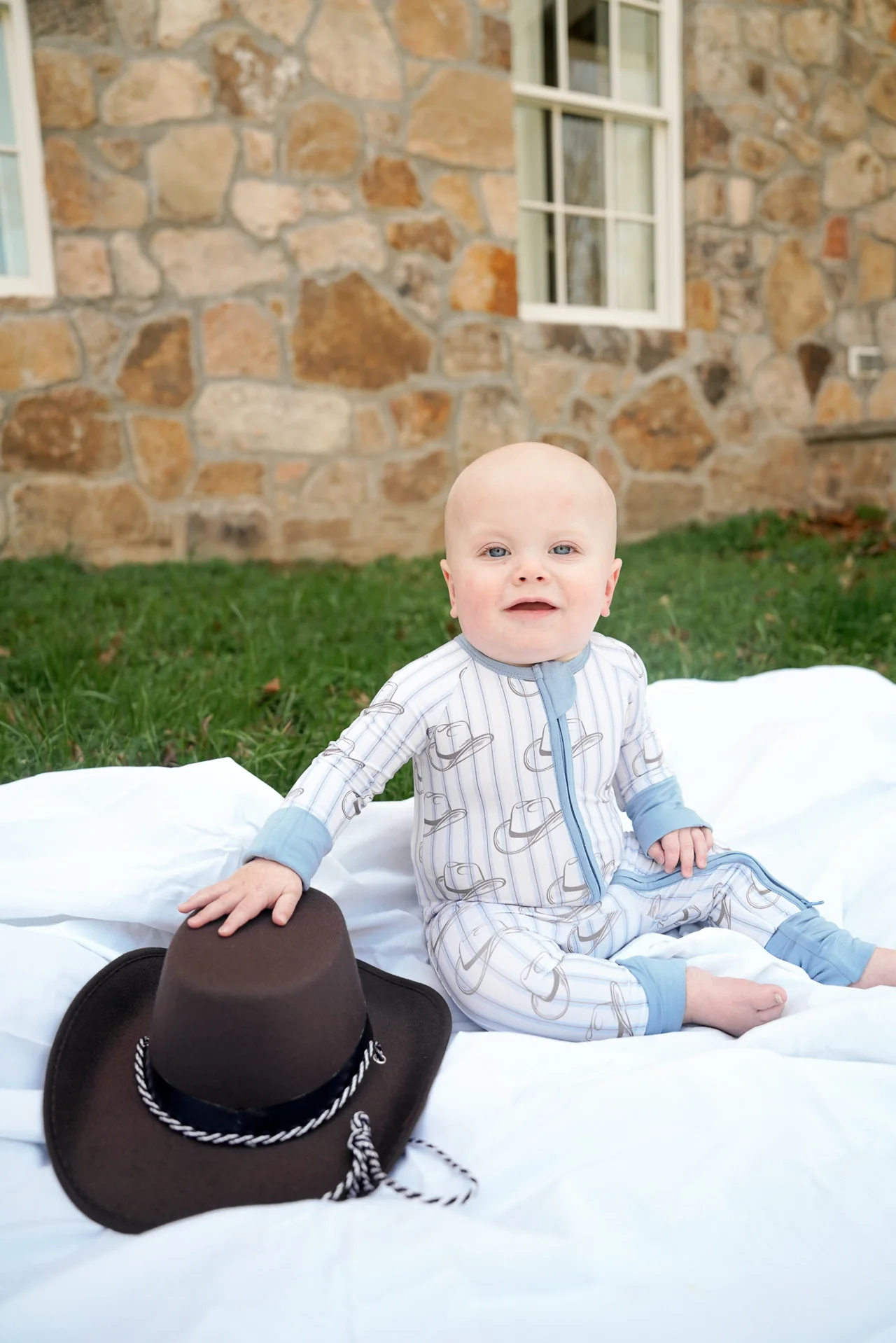 Western Blues Striped Bamboo Sleeper - Cowgirl Boot & Cowboy Hat - Image 4