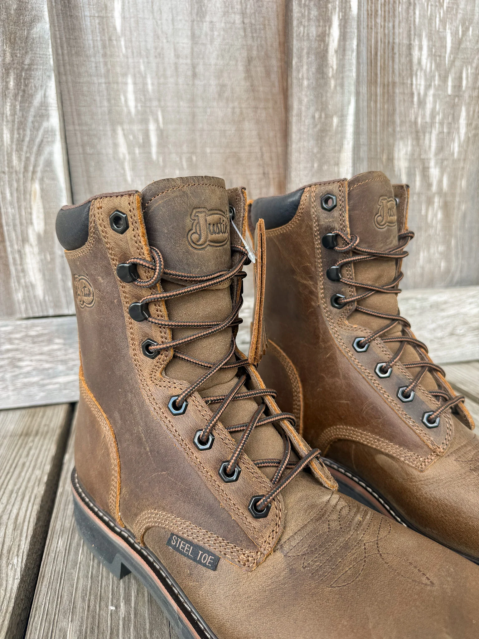 Men's Justin Pulley Lace Up Square Steel Toe Work Boots - Image 3
