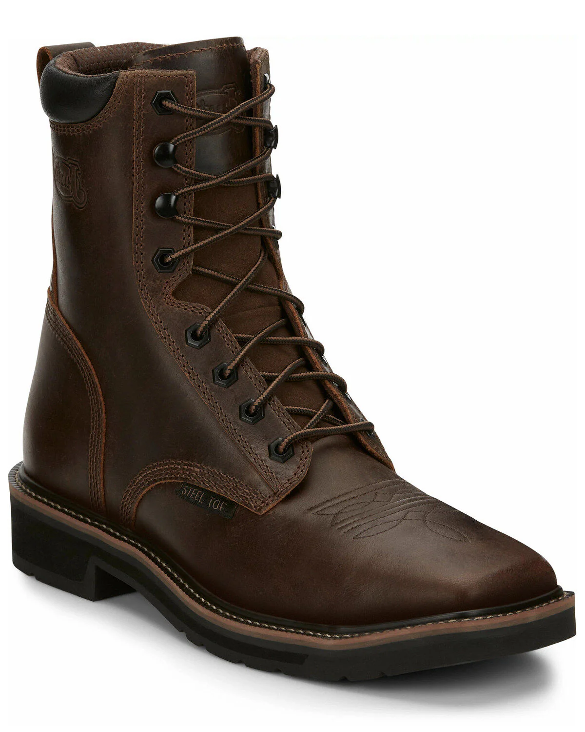 Men's Justin Pulley Lace Up Square Steel Toe Work Boots - Image 5