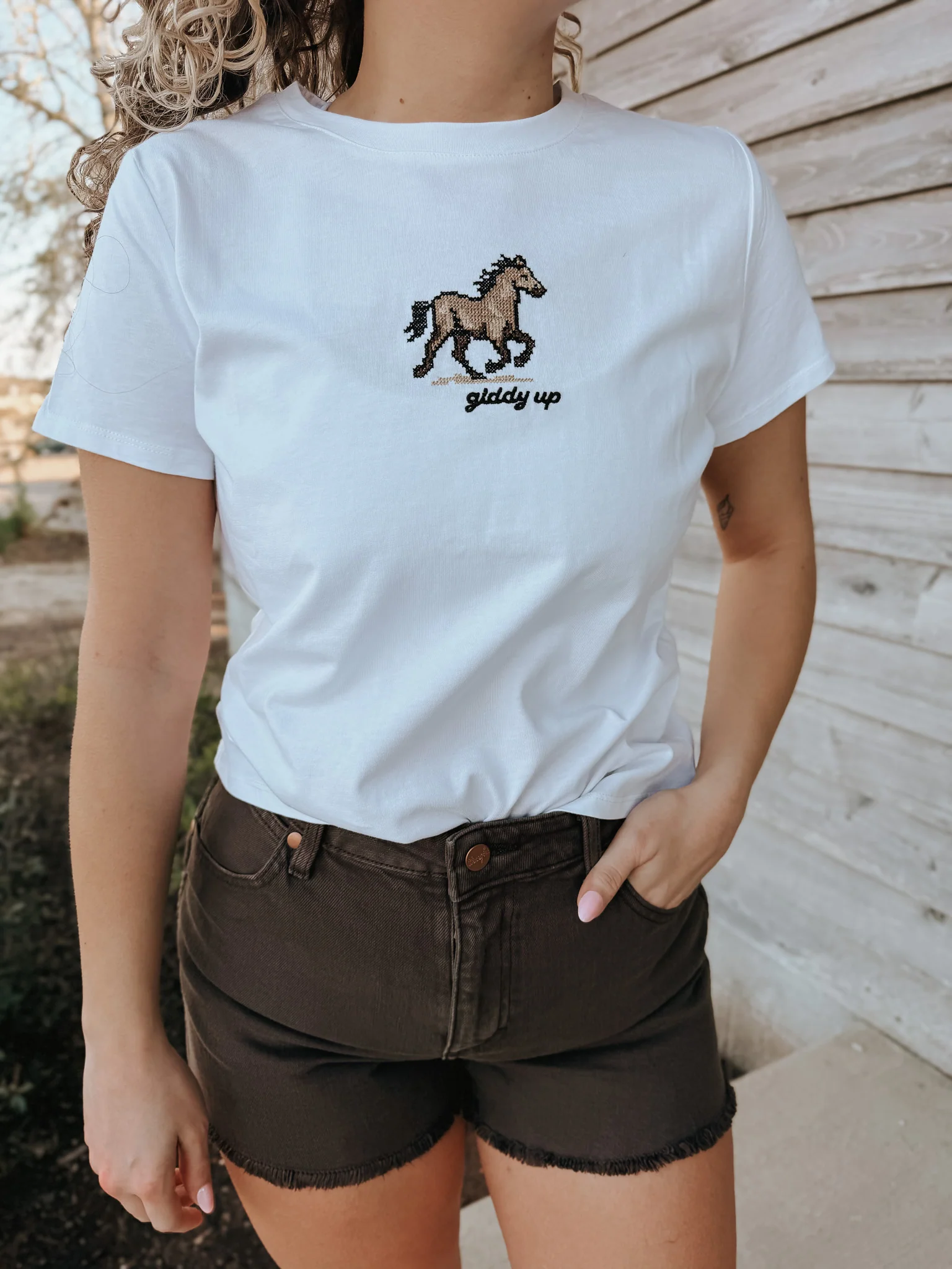 Giddy Up Babydoll Tee in White - Image 2