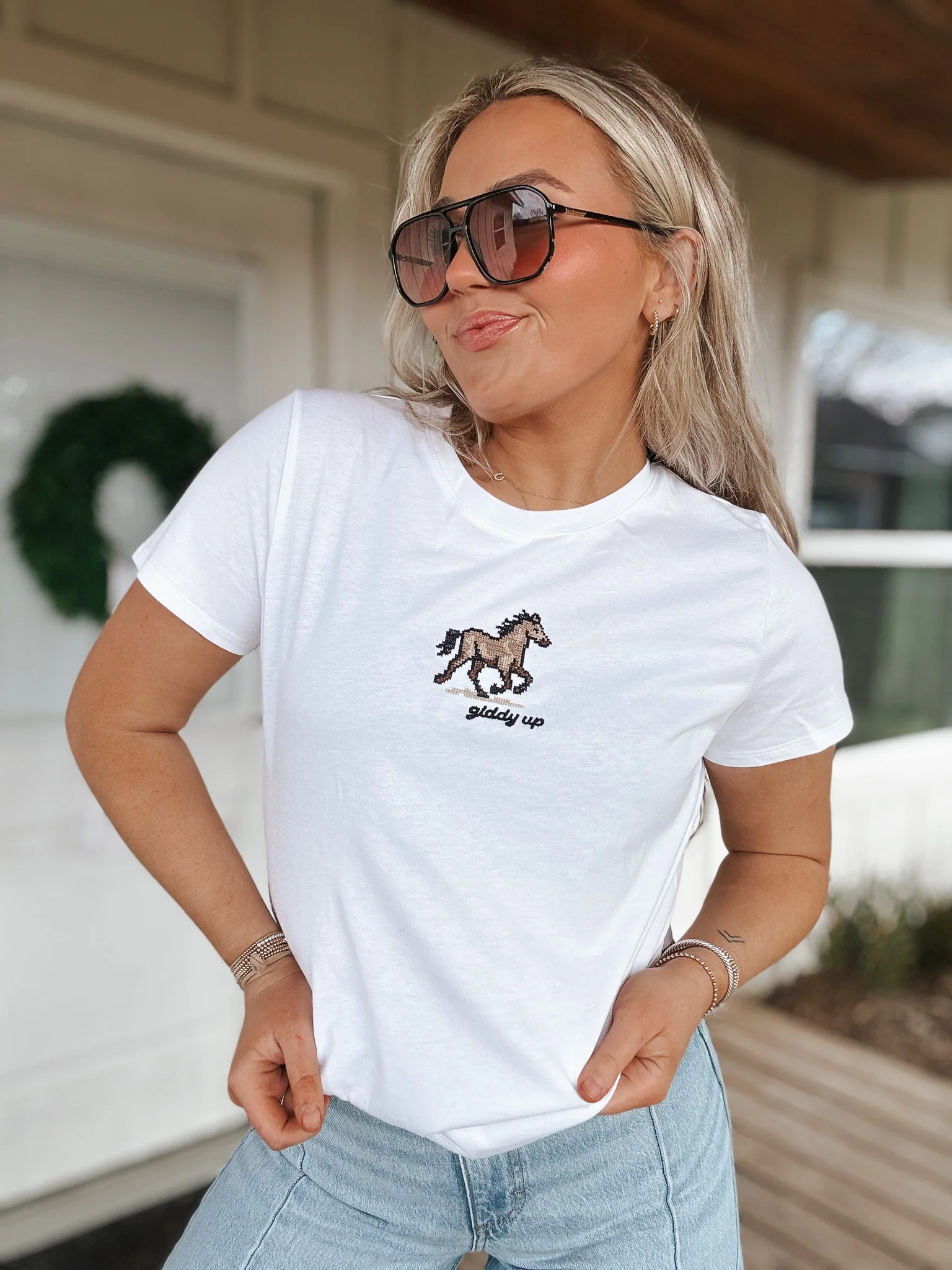 Giddy Up Babydoll Tee in White - Image 7