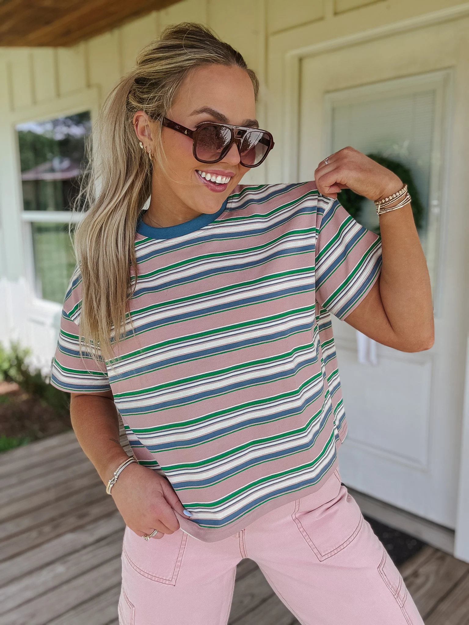 Summertime Blush Stripe Tee - Image 4