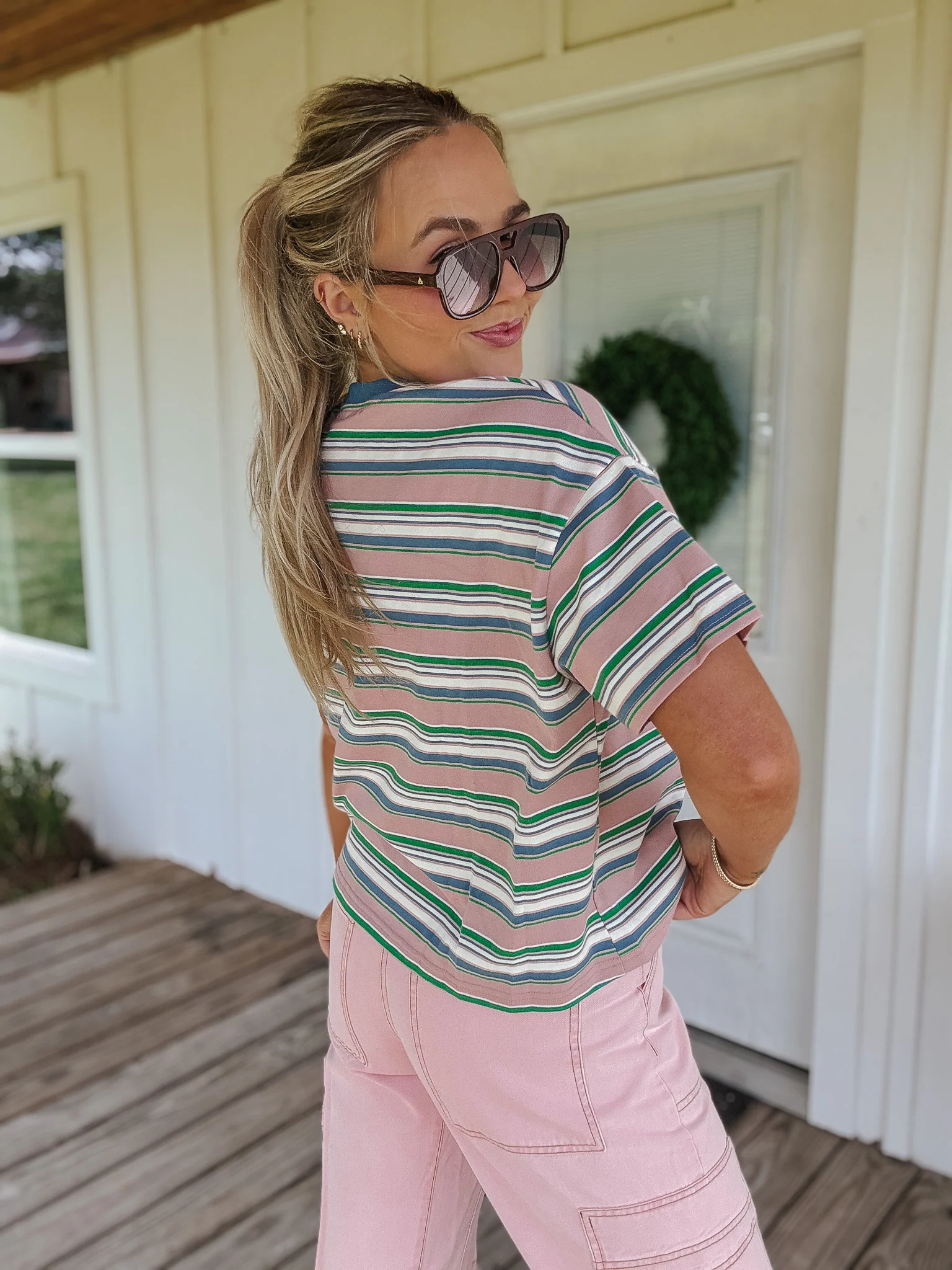 Summertime Blush Stripe Tee - Image 5