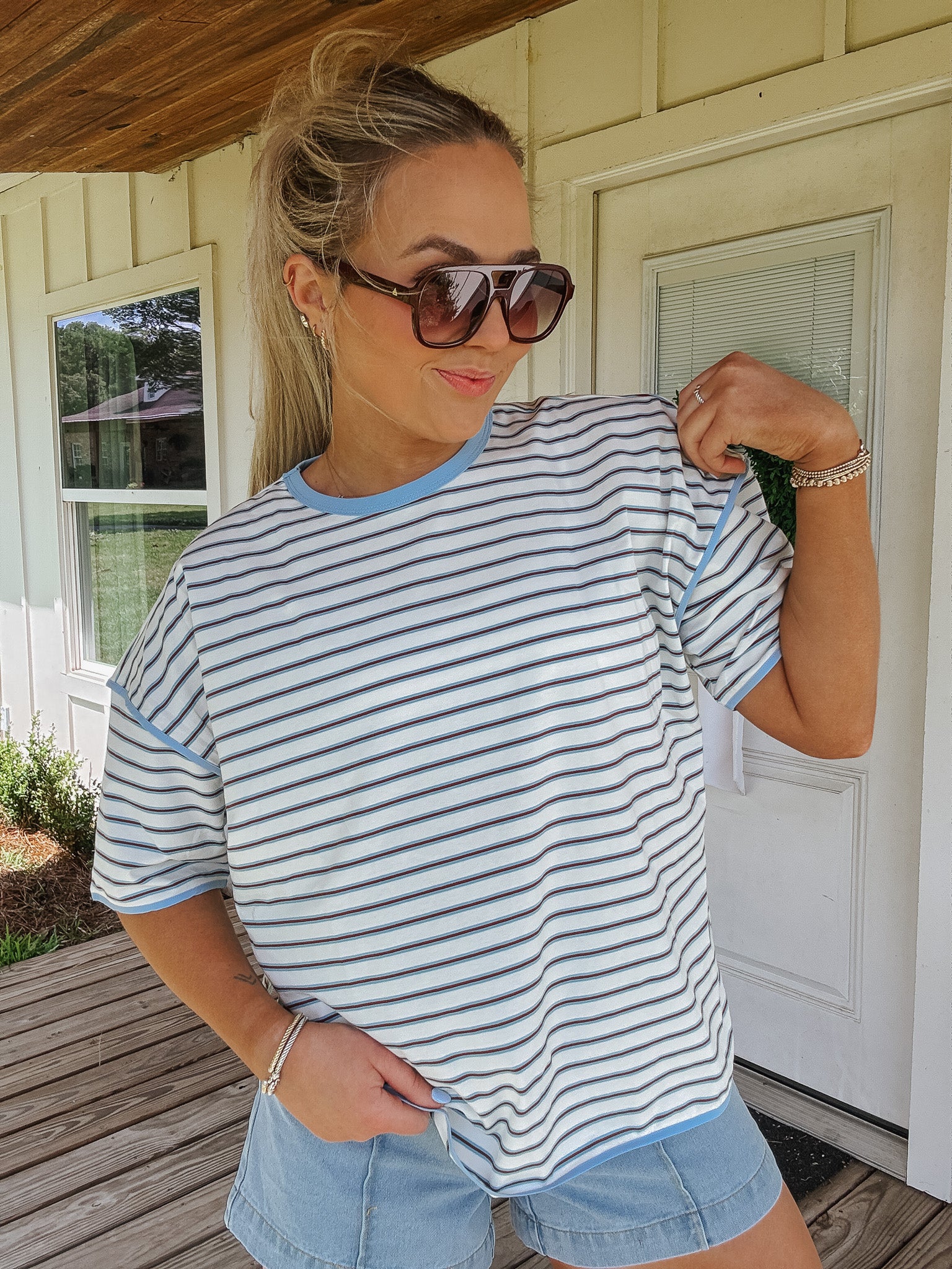 Sweet Summertime Blues Stripe Tee - Image 5