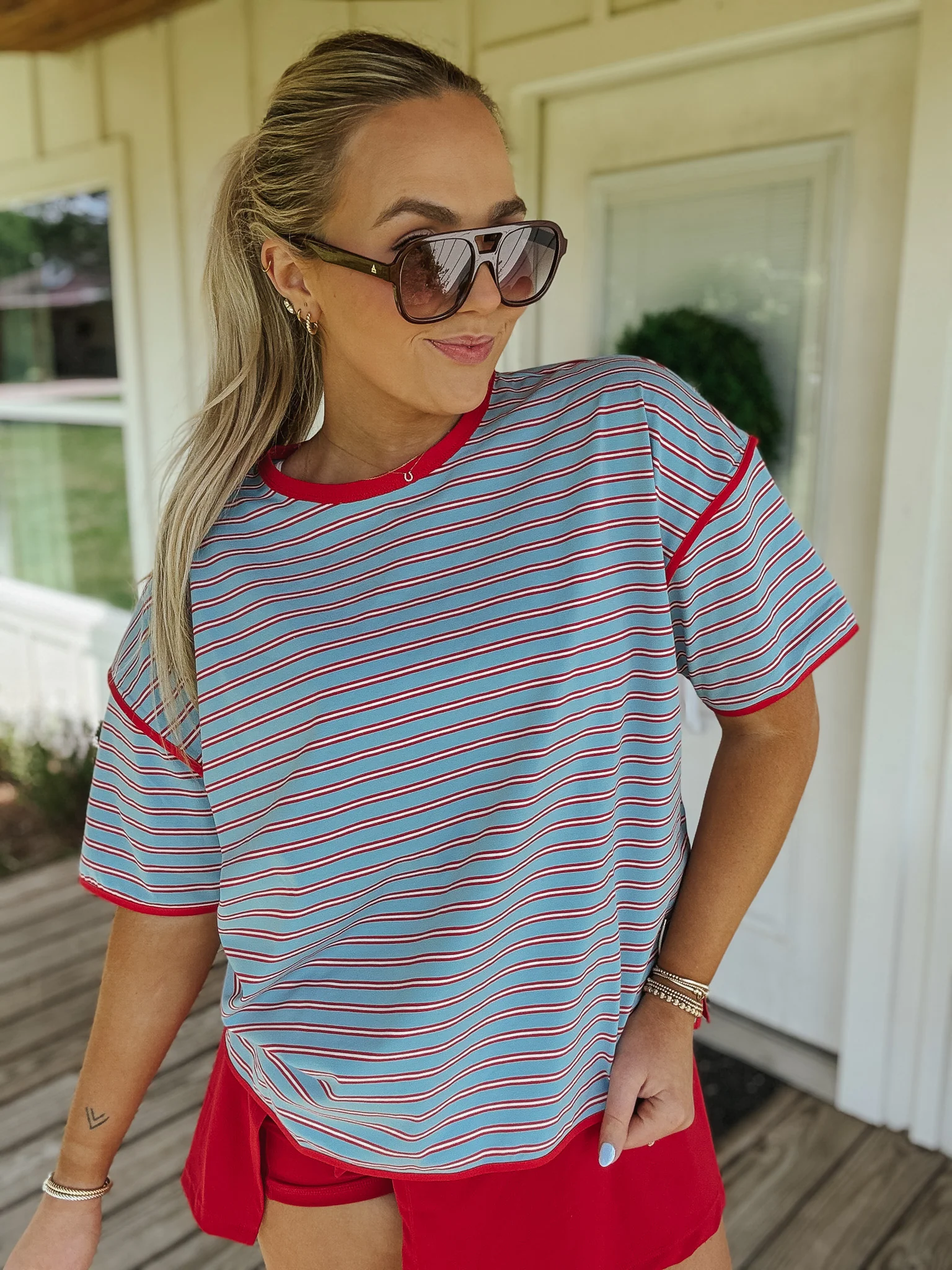 Meet Me at the Ballpark Stripe Tee - Image 4