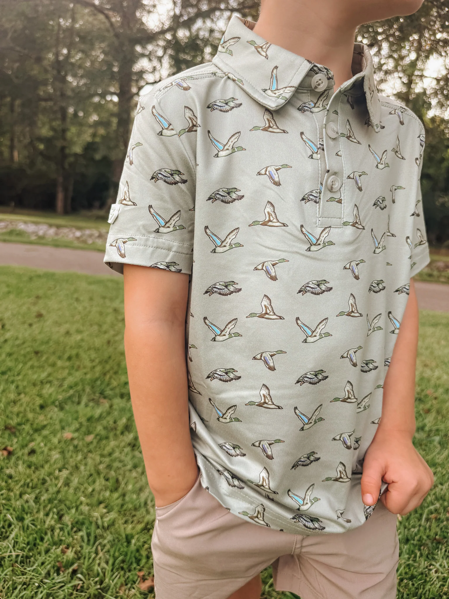 Burlebo Youth & Toddler Flying Ducks Polo in Green - Image 3