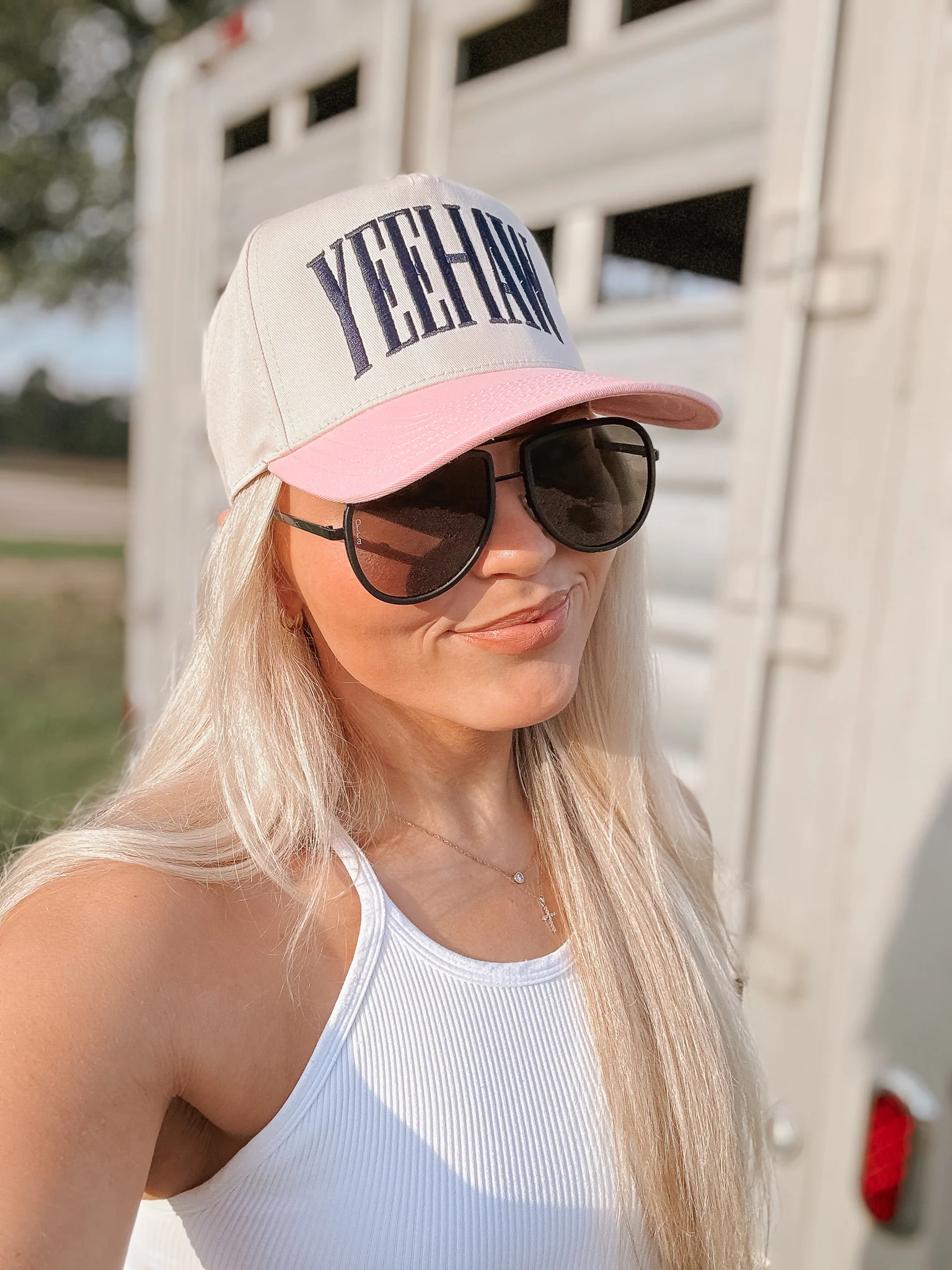 YEEHAW Pink & Cream Trucker Hat - Image 2
