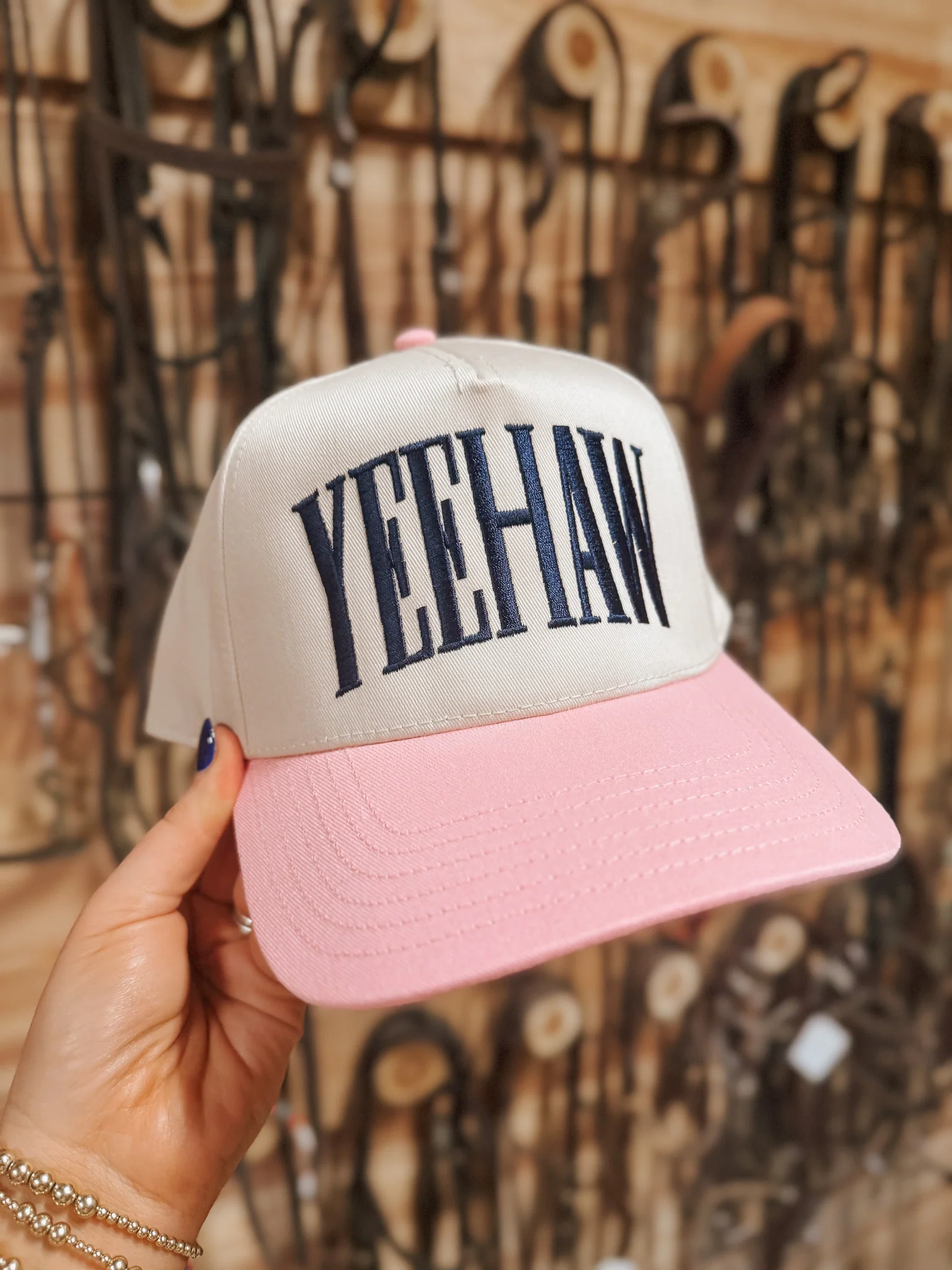 YEEHAW Pink & Cream Trucker Hat - Image 3