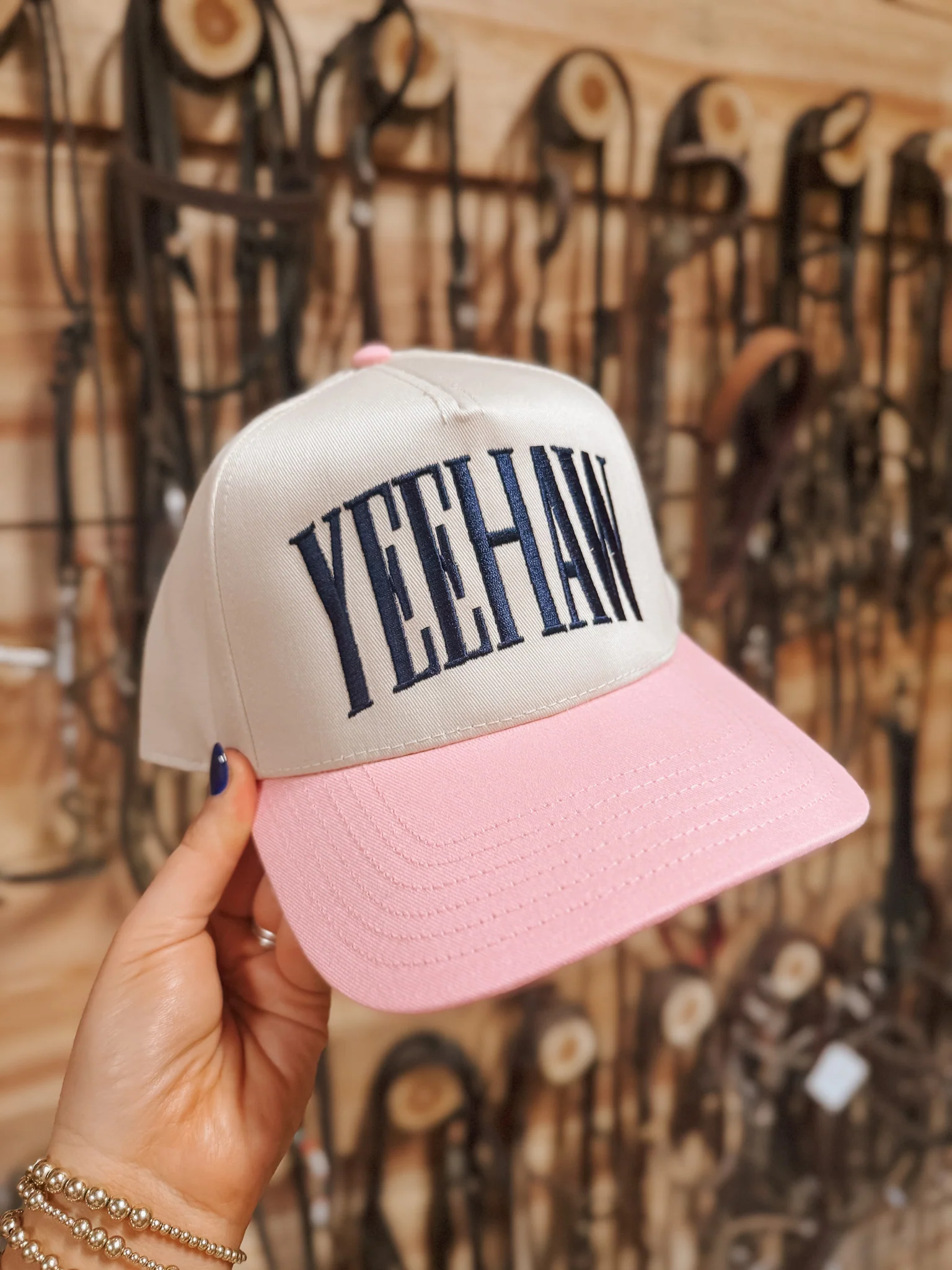 YEEHAW Pink & Cream Trucker Hat - Image 4