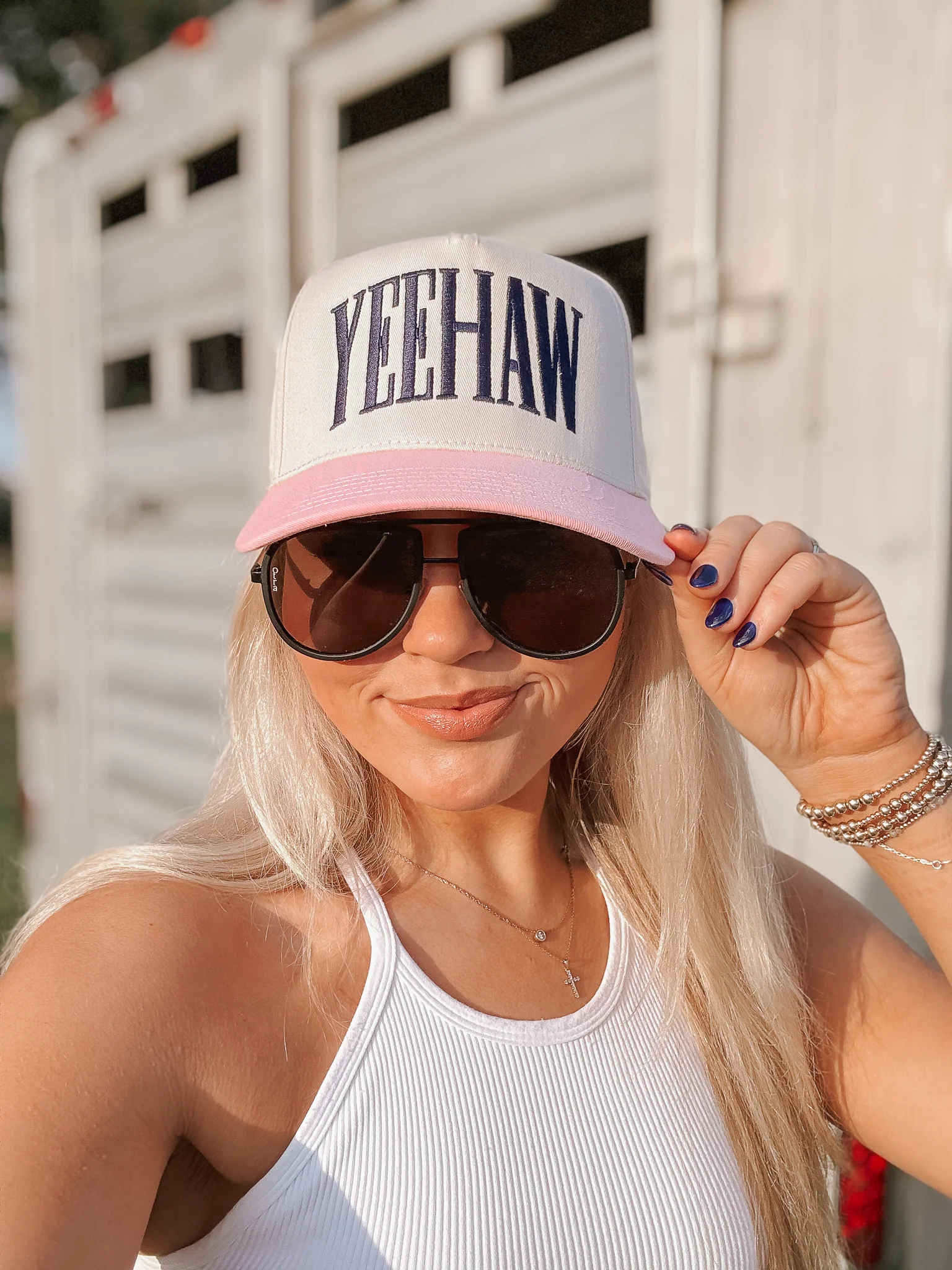 YEEHAW Pink & Cream Trucker Hat - Image 6