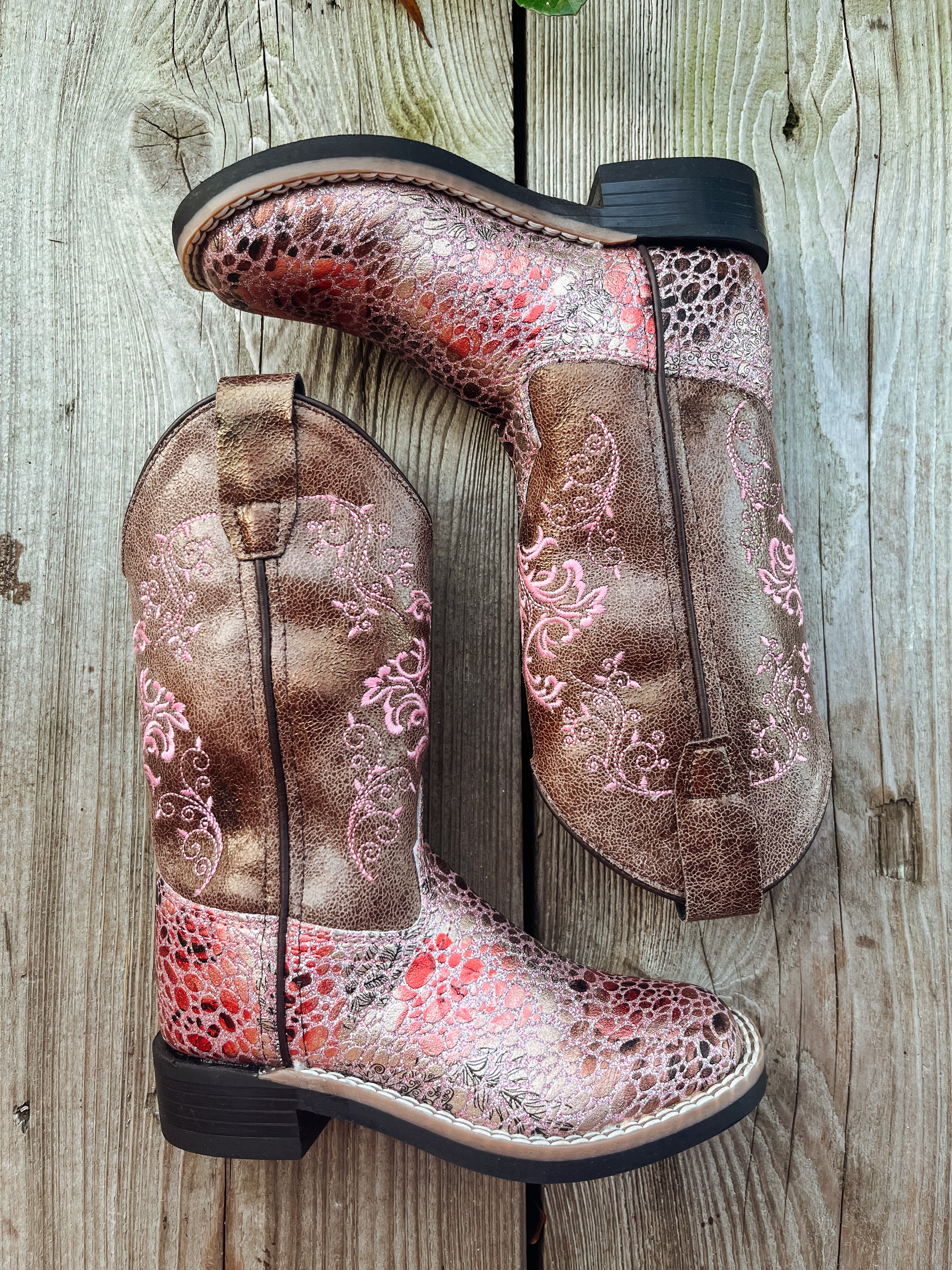 Youth Old West Pink Square Toe Boots - Image 2